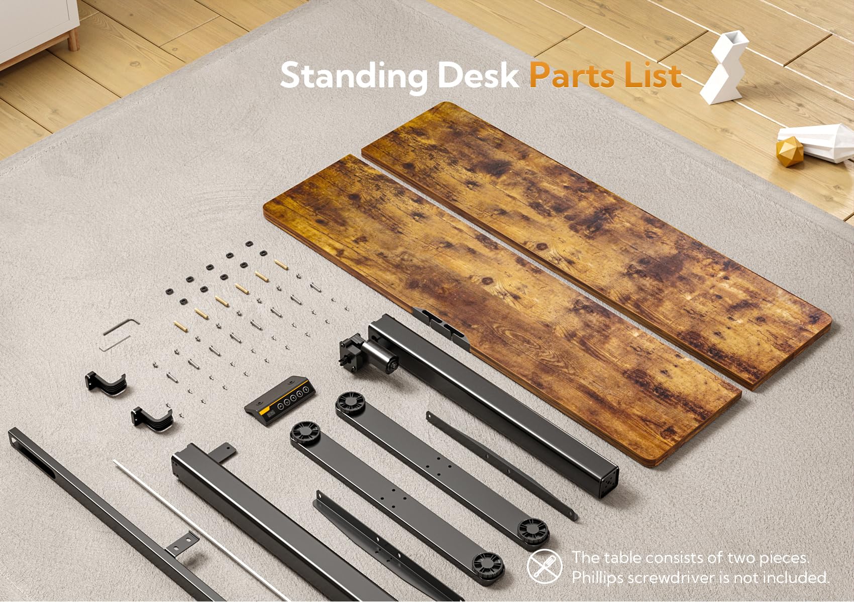 Seang Electric Standing Desk - 40x24 Inch Adjustable Height Sit Stand Desk with 3 Memory Presets, Splice Board & Rustic Brown Top for Home Office, Computer Workstation | Ergonomic Standing Desk for Work from Home, Gaming & Study (Black Frame)