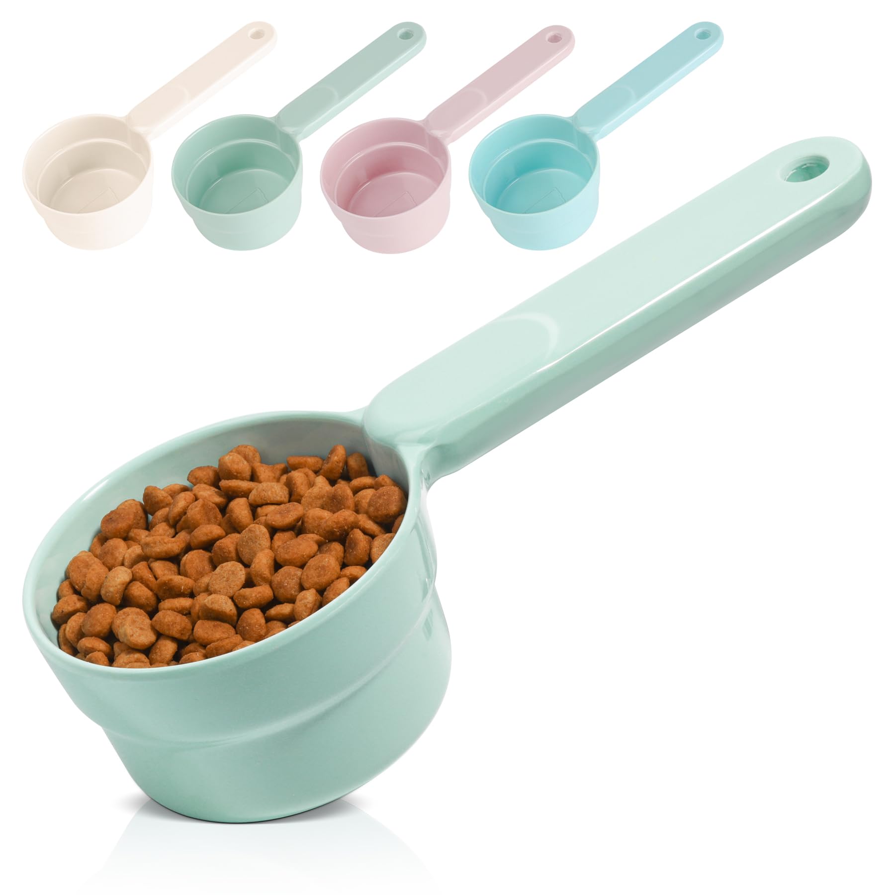 **1 Cup Melamine Pet Food Scoop with Long Handle - Light Green Measuring Cup for Dog, Cat, Ferret & Rabbit Food - Dishwasher Safe - Perfect for Feeding & Portion Control**