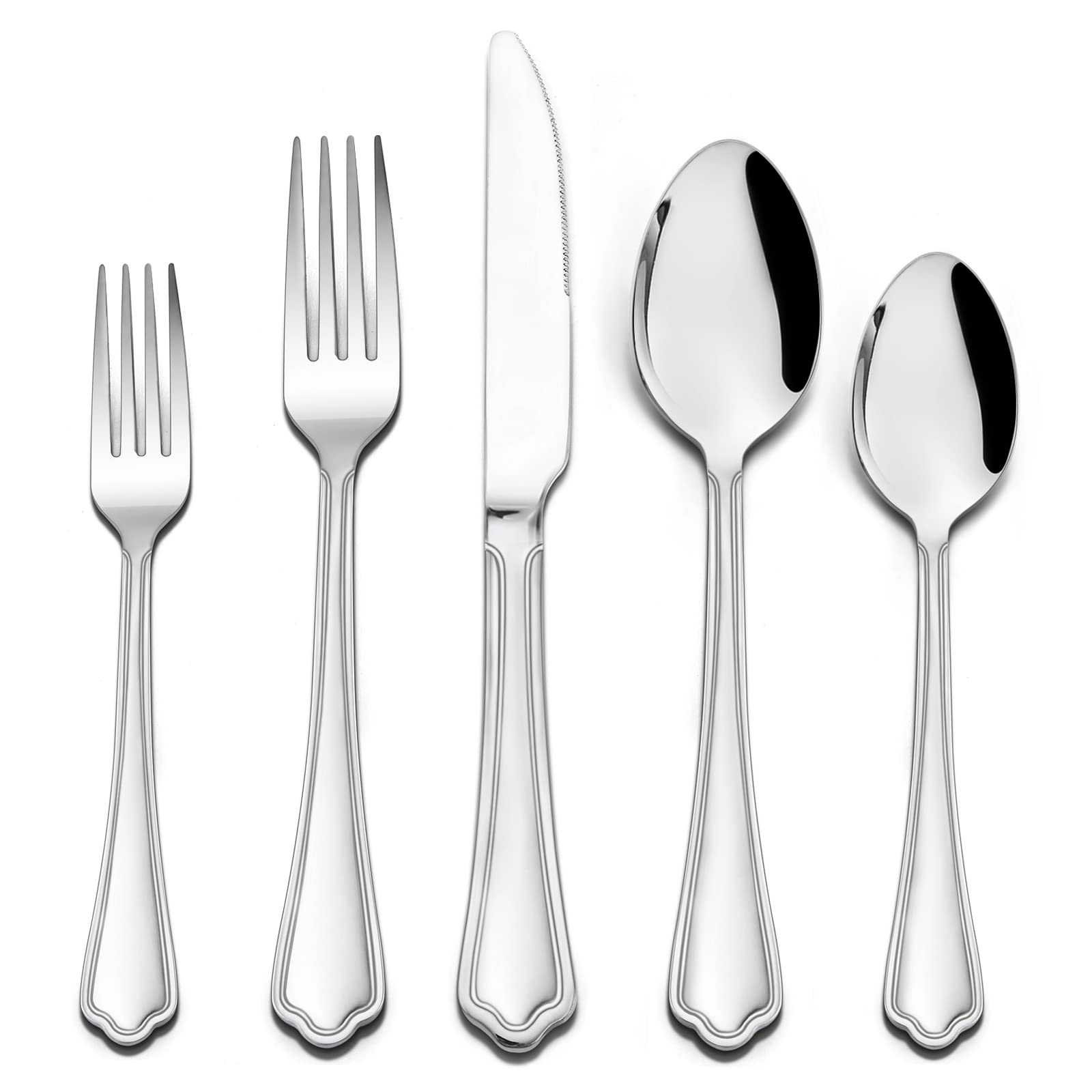 HaWare 60-Piece Stainless Steel Silverware Set for 12 - Modern Crown Edge Flatware Cutlery with Knives, Forks & Spoons - Dishwasher Safe for Home, Kitchen & Restaurant Use - Elegant Dining Utensils for Everyday Meals, Dinner Parties & Hospitality Settings
