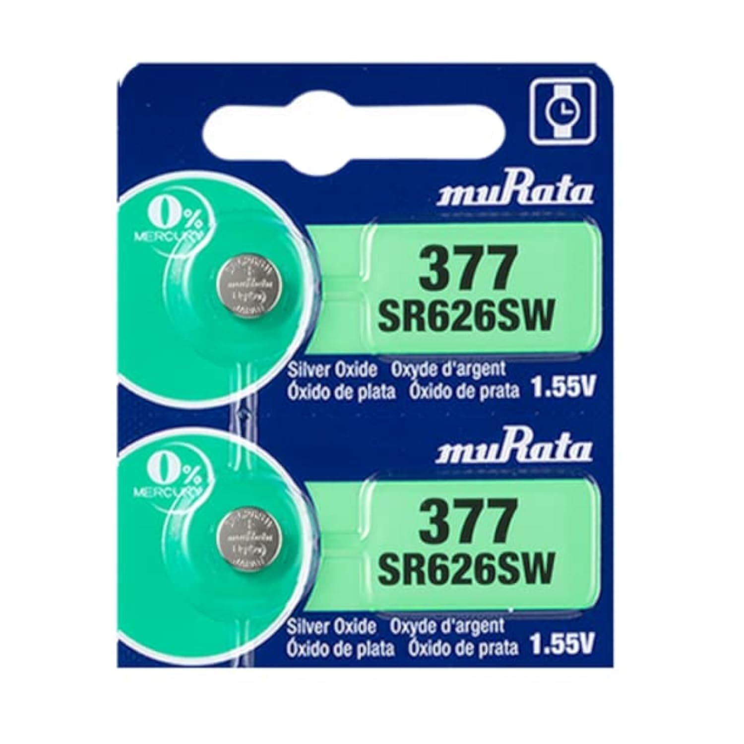 Murata 377 SR626SW 1.55V Silver Oxide Watch Battery - 2 Pack, Replacement for Sony 377 - Perfect for Watches, Calculators, Cameras & Small Electronics