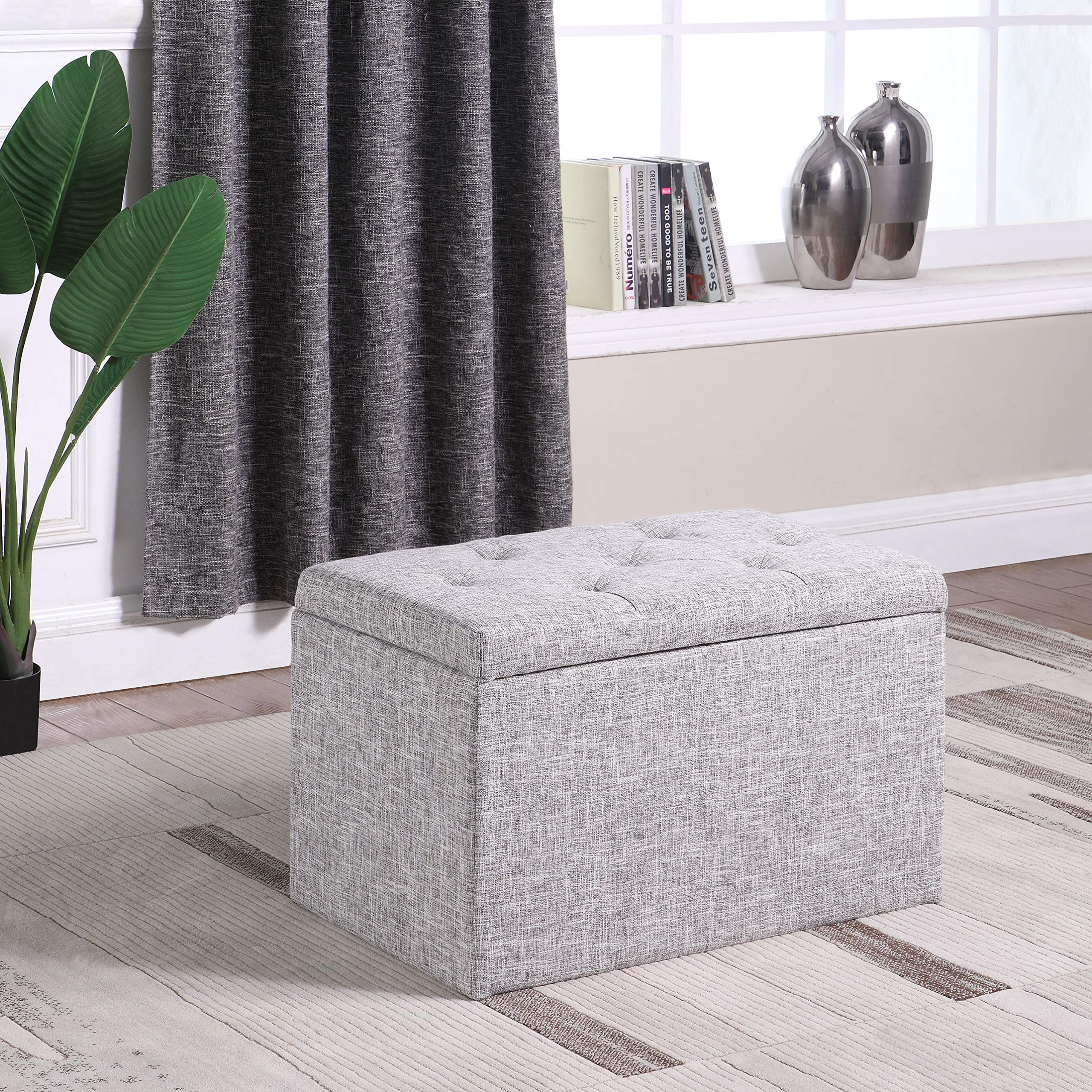 Ore International HB4782 18.5-Inch Light Gray Tufted Shoe Storage Bench with Gauze Fabric - Perfect for Entryway, Bedroom & Closet Organization