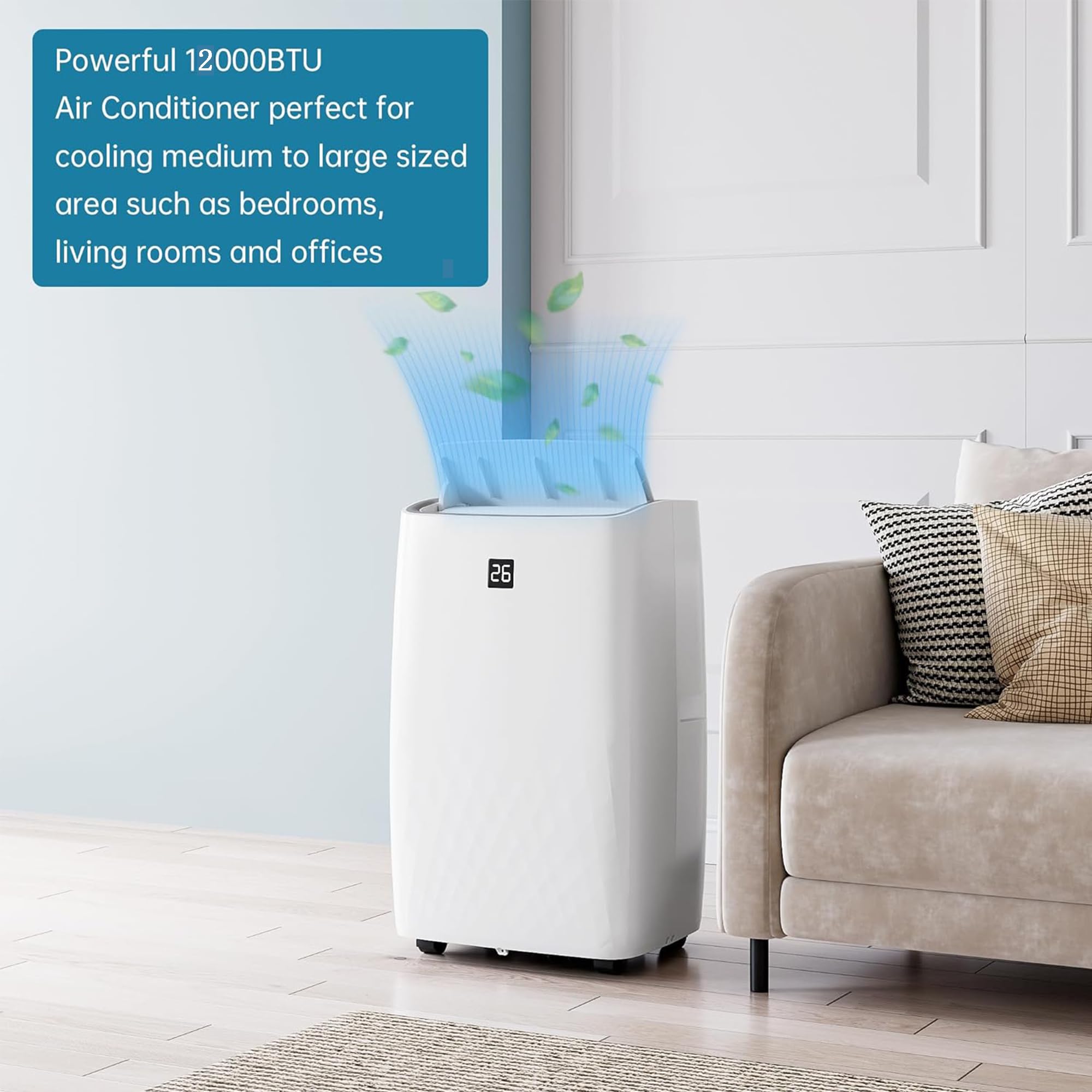 12,000 BTU Portable Air Conditioner with Remote Control - 4-in-1 Cooling Unit for Rooms Up to 550 Sq.Ft - Window Kit Included - 24 Hour Timer - Perfect for Bedrooms, Living Rooms & Small Apartments - Stay Cool in Summer Heatwaves - Ideal for Home, Office & Hot Weather Relief - Great for Summer Nights, Heat Relief & Energy Efficient Cooling