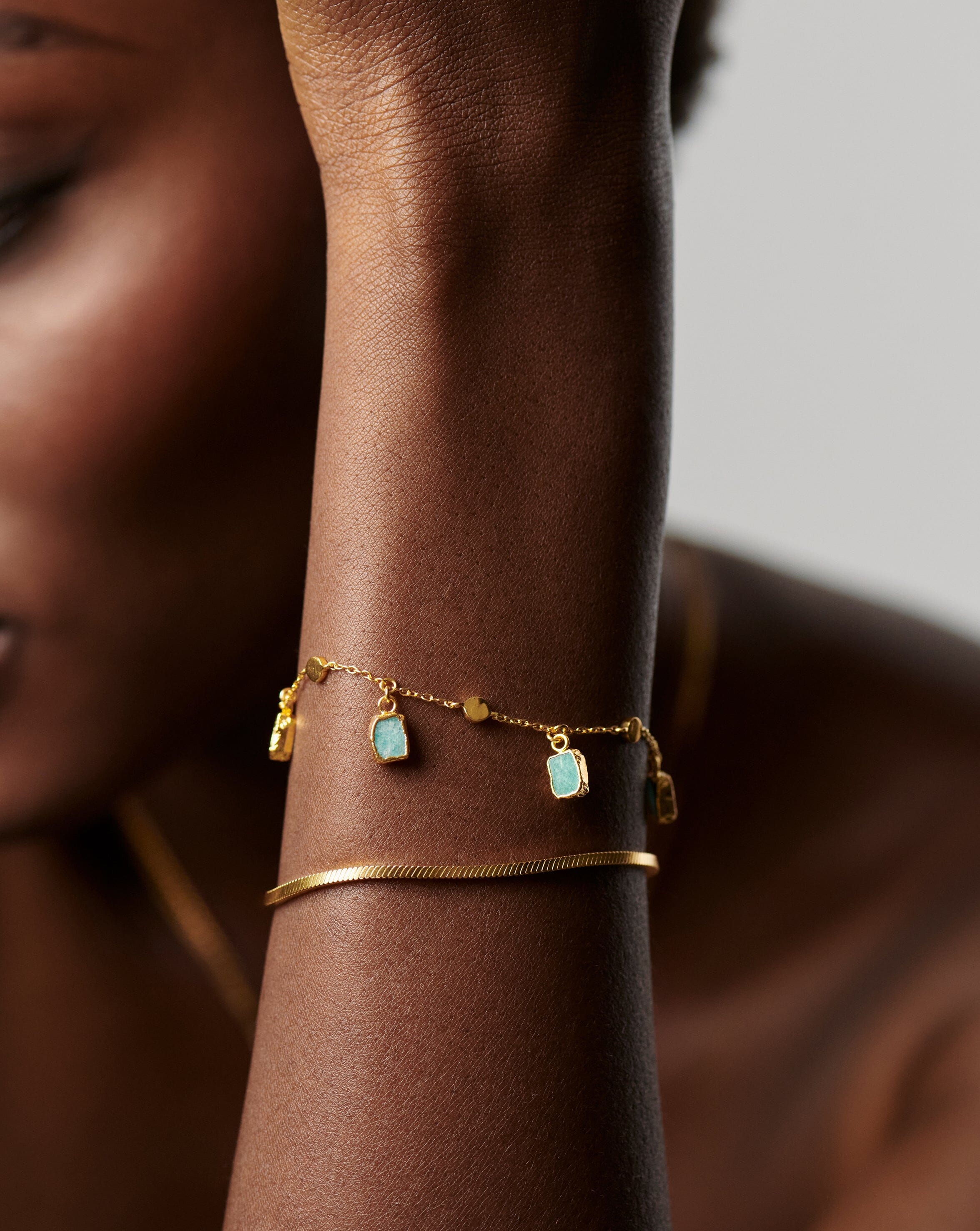 Lena Charm Bracelet for Women - 18K Gold Plated Amazonite Beaded Bracelet - Elegant Jewelry Gift for Birthday, Anniversary & Everyday Wear