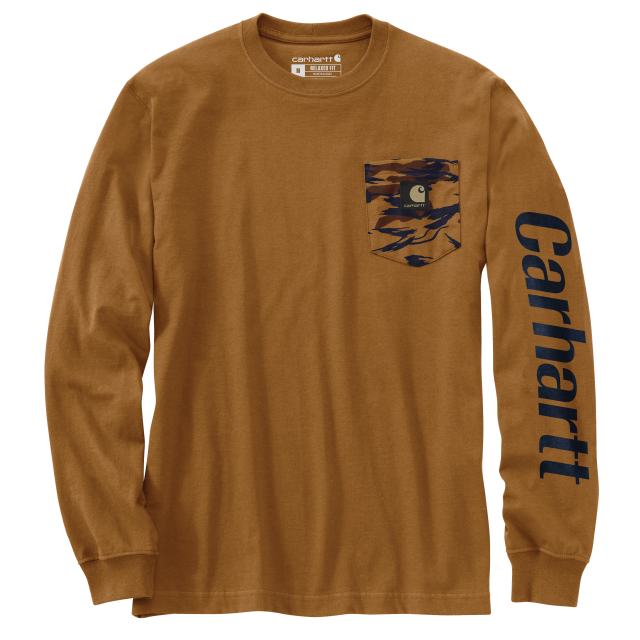 Carhartt Relaxed Fit Heavyweight Long Sleeve Pocket Camo Graphic T-Shirt for Men - Durable Workwear & Outdoor Activities