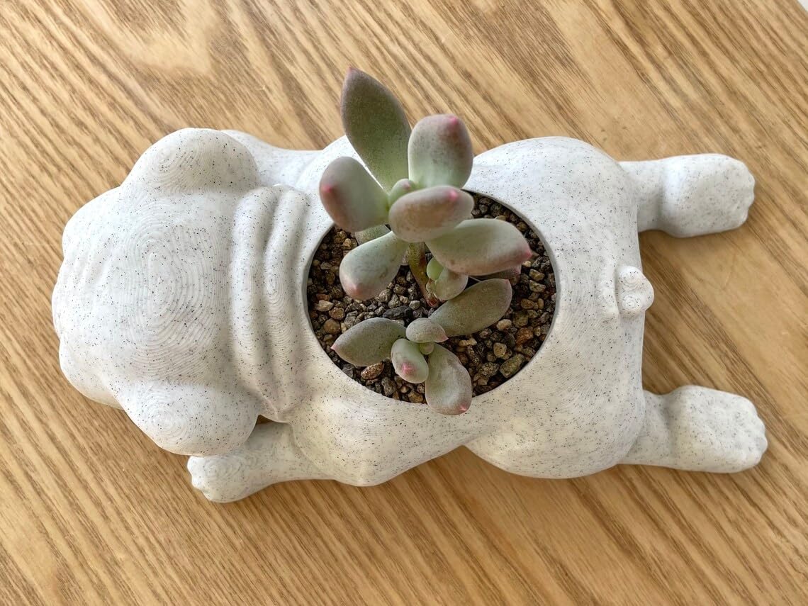 English Bulldog Planter - Cute Succulent & Plant Pot for Dog Lovers | Unique Home Decor Gift for Bar, Table, Office | Perfect for Dog-Themed Parties & Garden Decor (Marble)