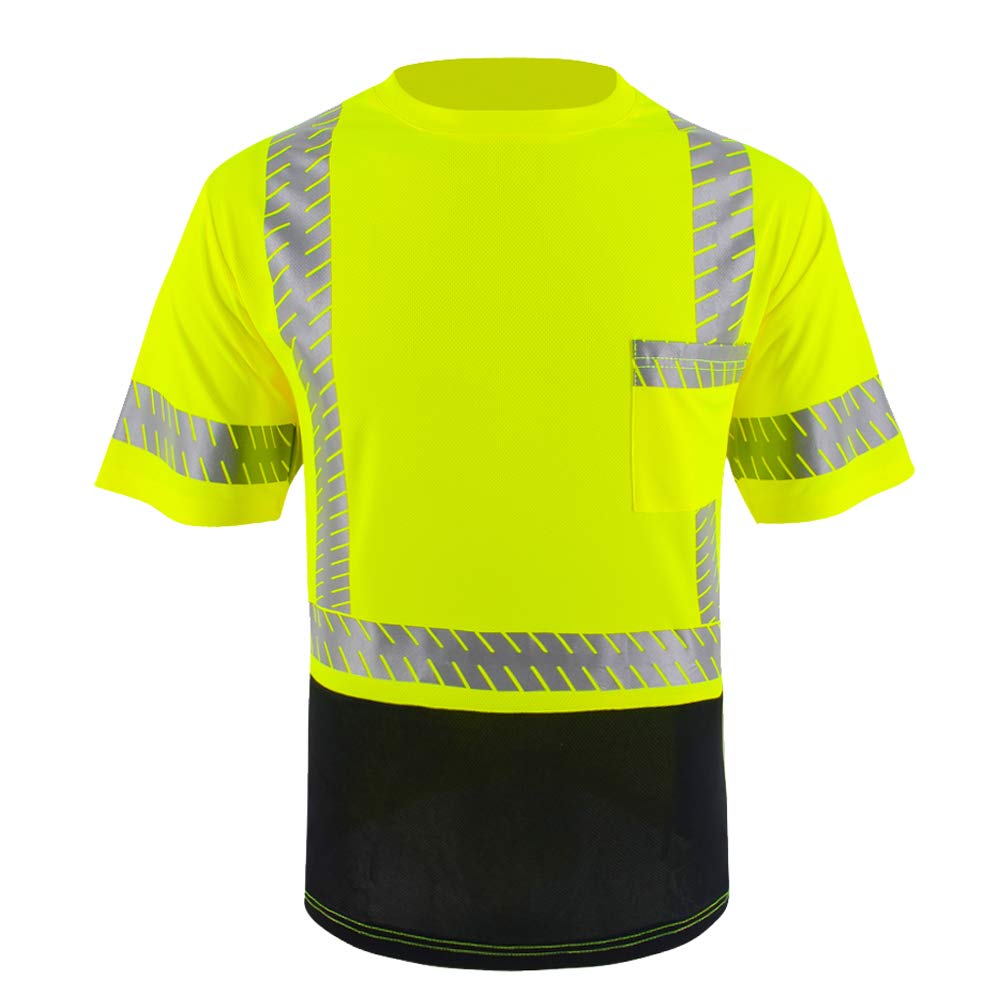 ANSI Class 3 High Visibility Safety Shirts with Reflective Strips - Black Construction Work Shirts for Men | Ideal for Road Work, Night Construction & Emergency Response