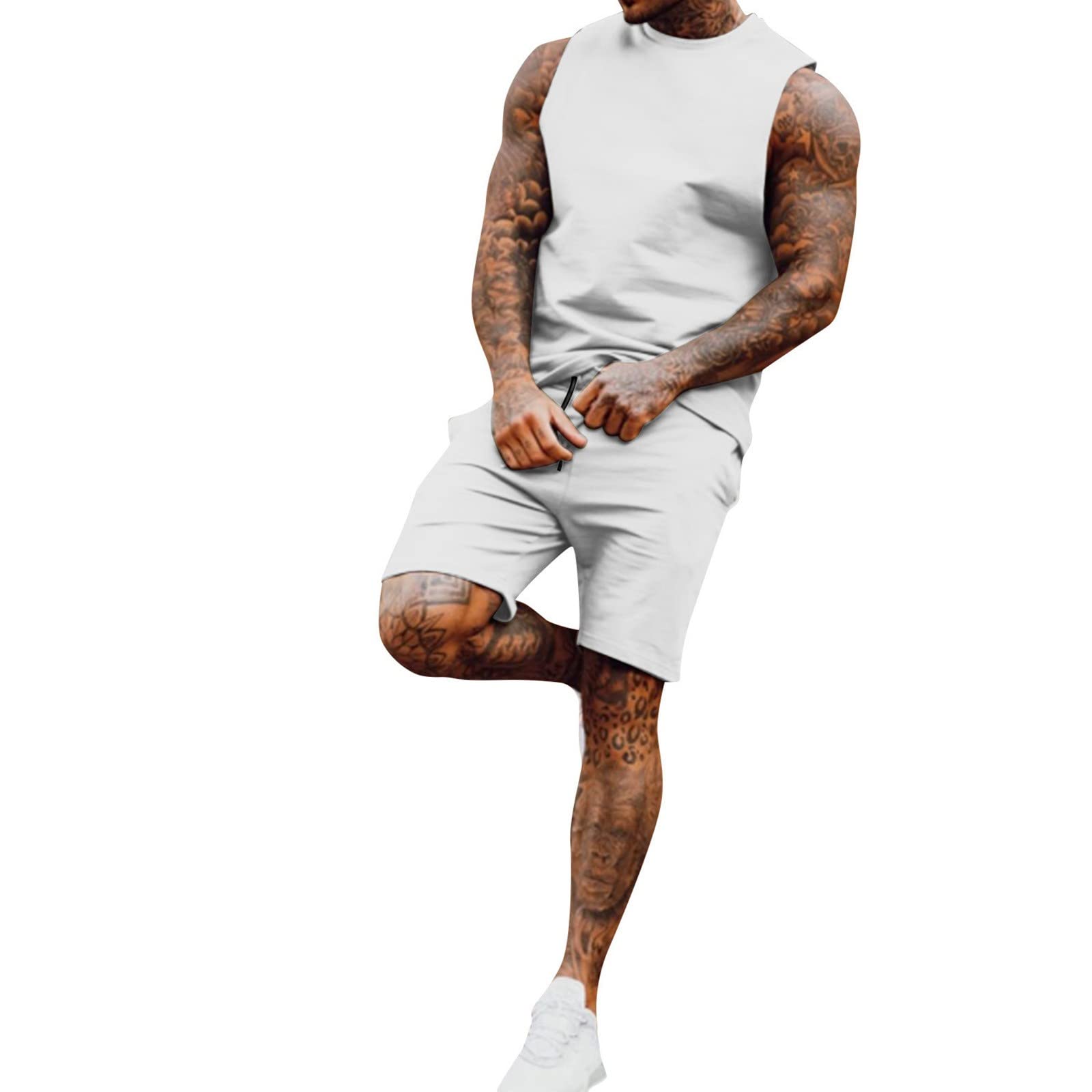 Men's 2-Piece Summer Tracksuit - Sleeveless Tank Top & Beach Shorts Set | Lightweight Gym Wear, Casual Outfit for Running, Workout & Vacation
