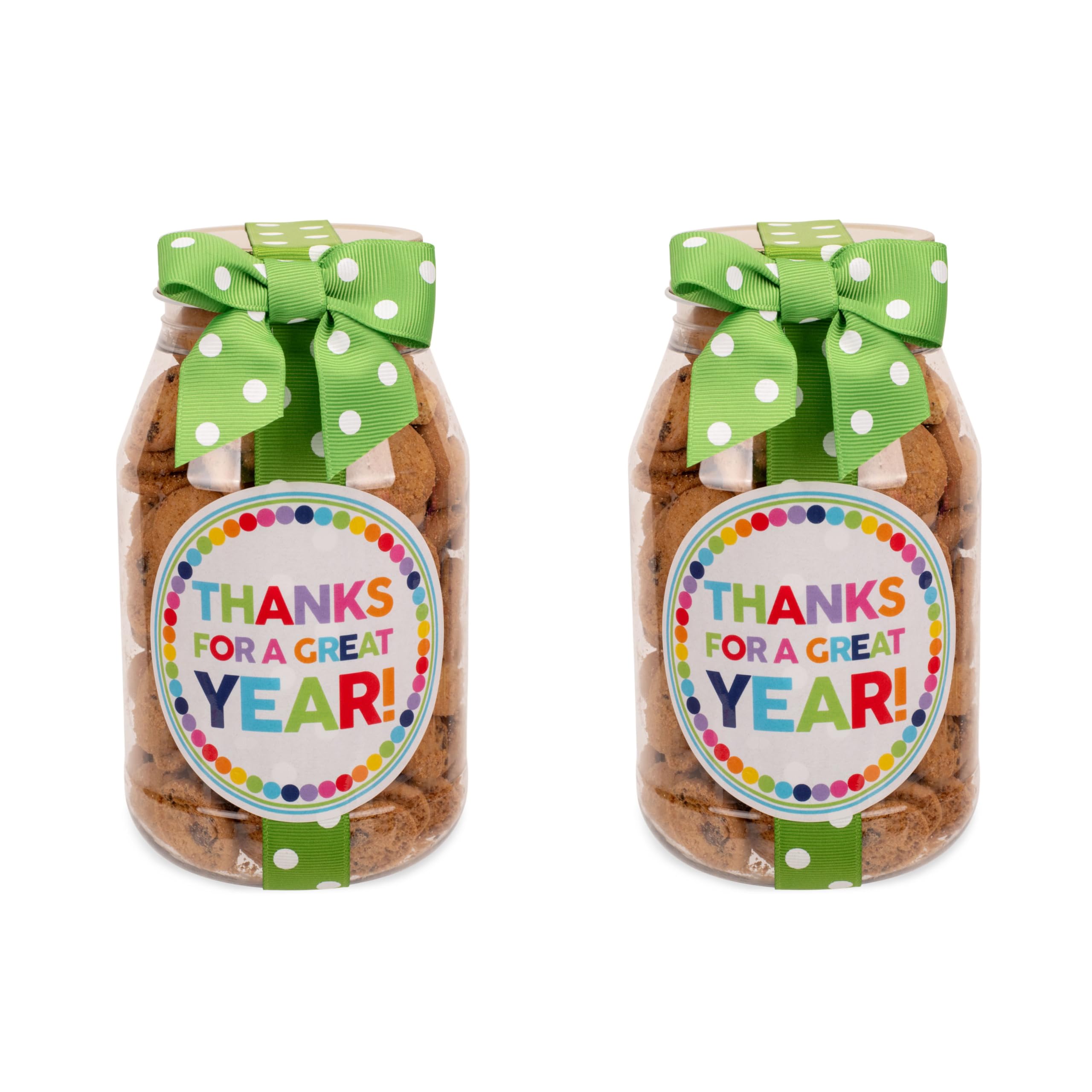 100 North Oh Sugar Sweets Mini Chocolate Chip Cookies - Rainbow Dot 10oz Plastic Quart Jar (2-Pack) | Bulk Baking Supplies, Party Favors & Holiday Gifts