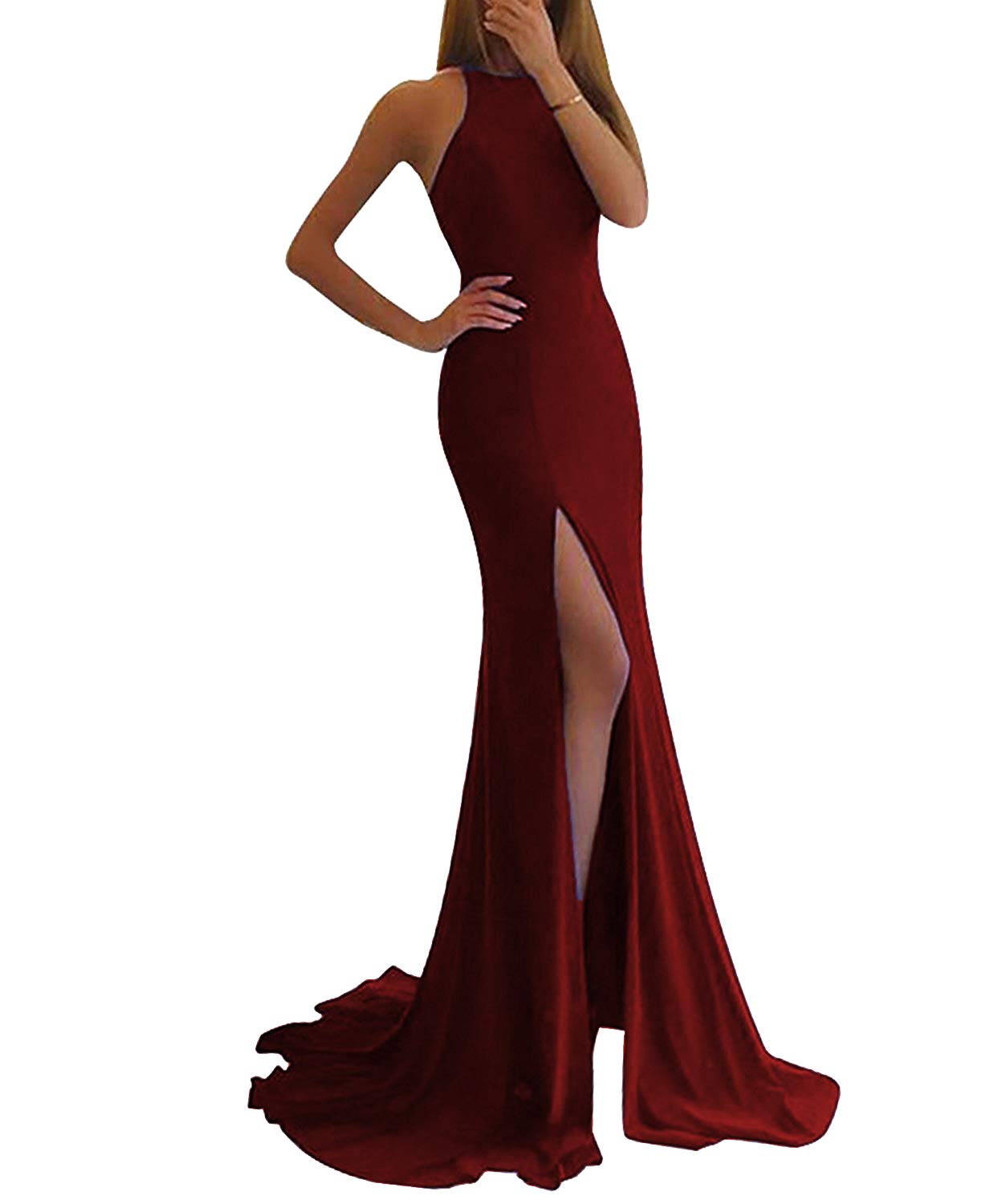Elegant Women's Sheer Neck Mermaid Prom Dress 2020 - Long Formal Evening Gown with High Slit for Homecoming, Ball & Special Occasions