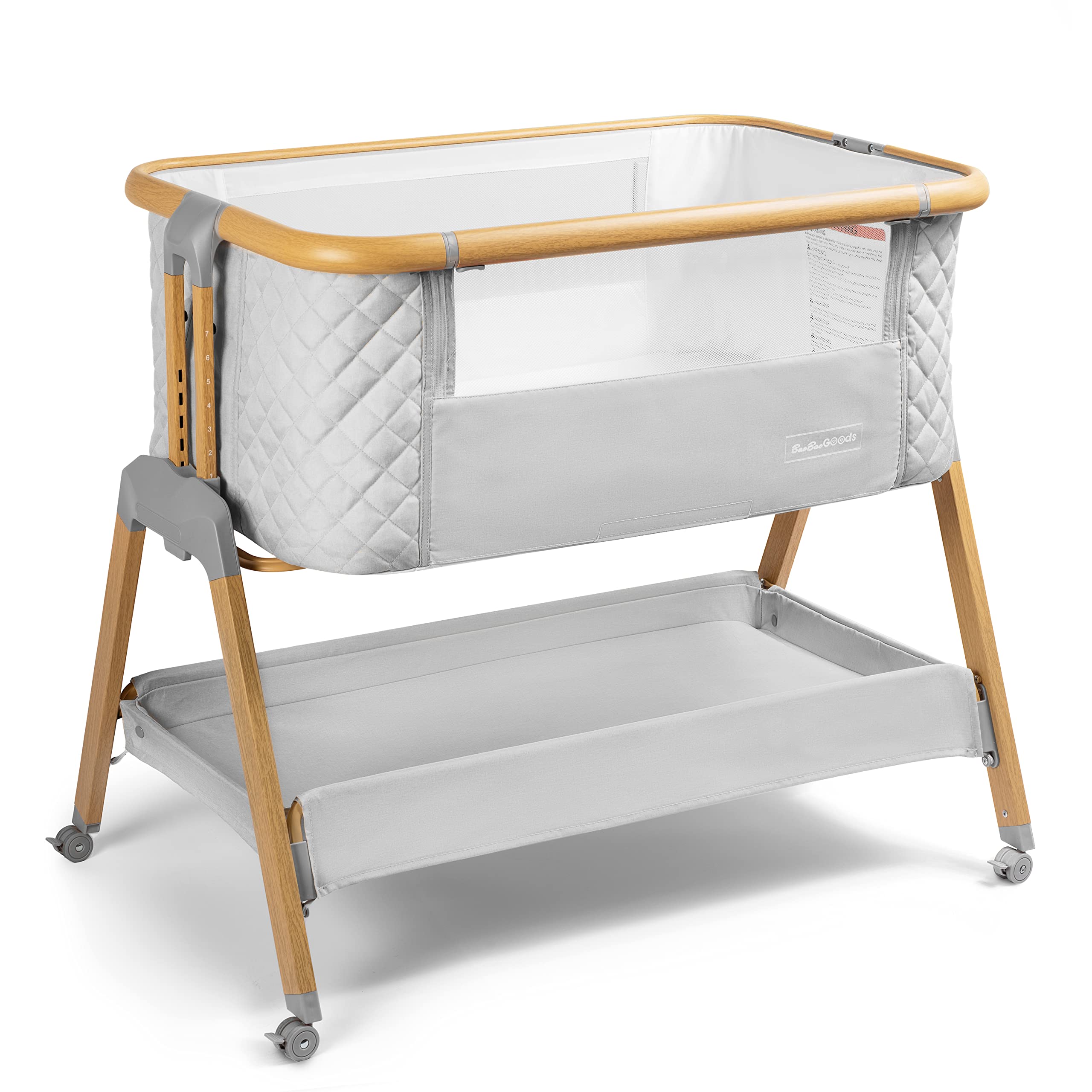 3 in 1 Baby Bassinet with Wheels - Portable Adjustable Bedside Sleeper for Newborns & Infants, 7 Height Settings with Foam Mattress & Storage Basket, Includes Carry Bag - Perfect for Nursery, Bedroom & Travel