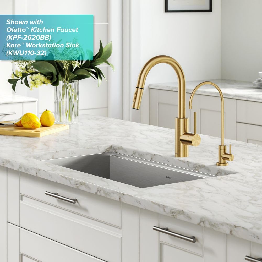 KRAUS Purita 100% Lead-Free Kitchen Water Filter Faucet in Brushed Brass, FF-100BB - Premium Drinking Water Solution for Home & Office Use