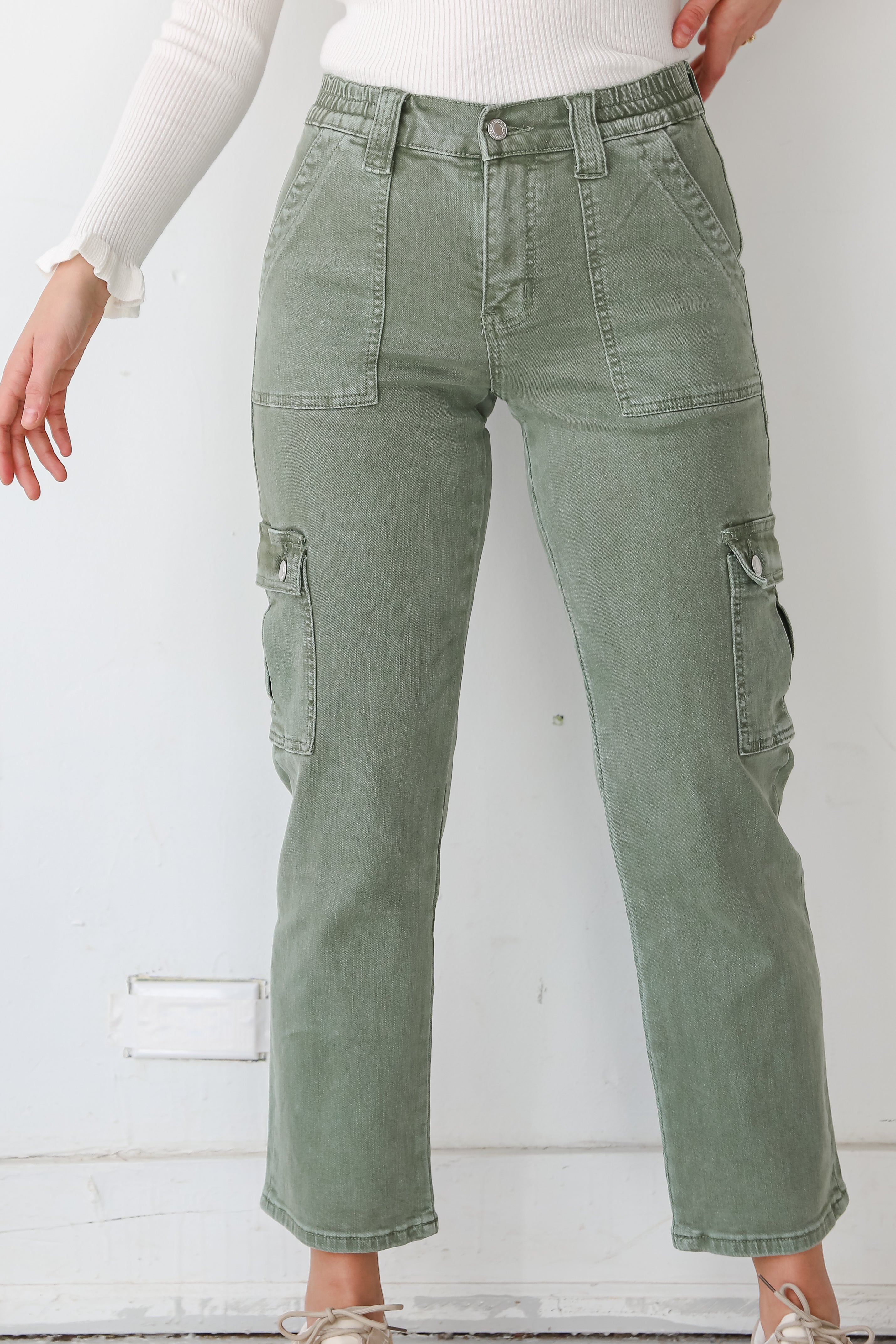Dixie Army Green Utility Cargo Jeans for Men & Women - Durable Work Pants with Multiple Pockets - Perfect for Outdoor, Hiking, Workwear & Casual Style
