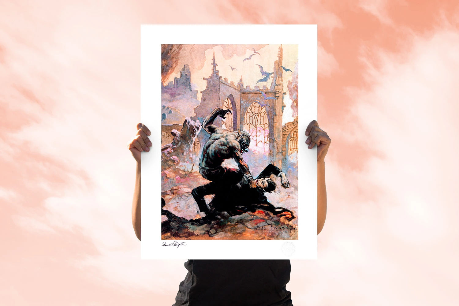 Sideshow Collectibles Dracula Meets the Wolfman Fine Art Print - Gothic Horror Movie Poster - Perfect for Home Theater Decor, Horror Fan Gifts & Collectible Art Display
