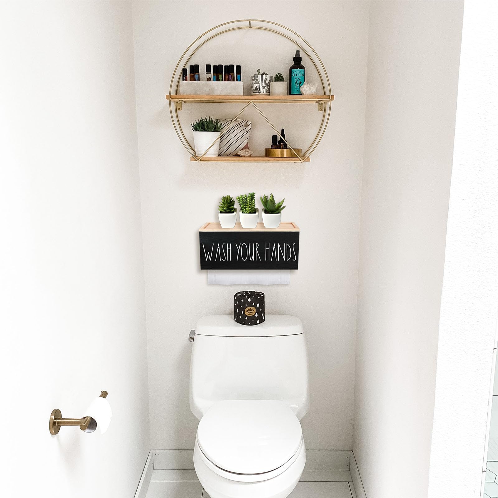 Farmhouse Paper Towel Dispenser with Lid - Wall Mount or Countertop Holder for Multifold, C Fold, Z Fold & Trifold Hand Towels - Ideal for Kitchen, Bathroom & Commercial Use (Black)