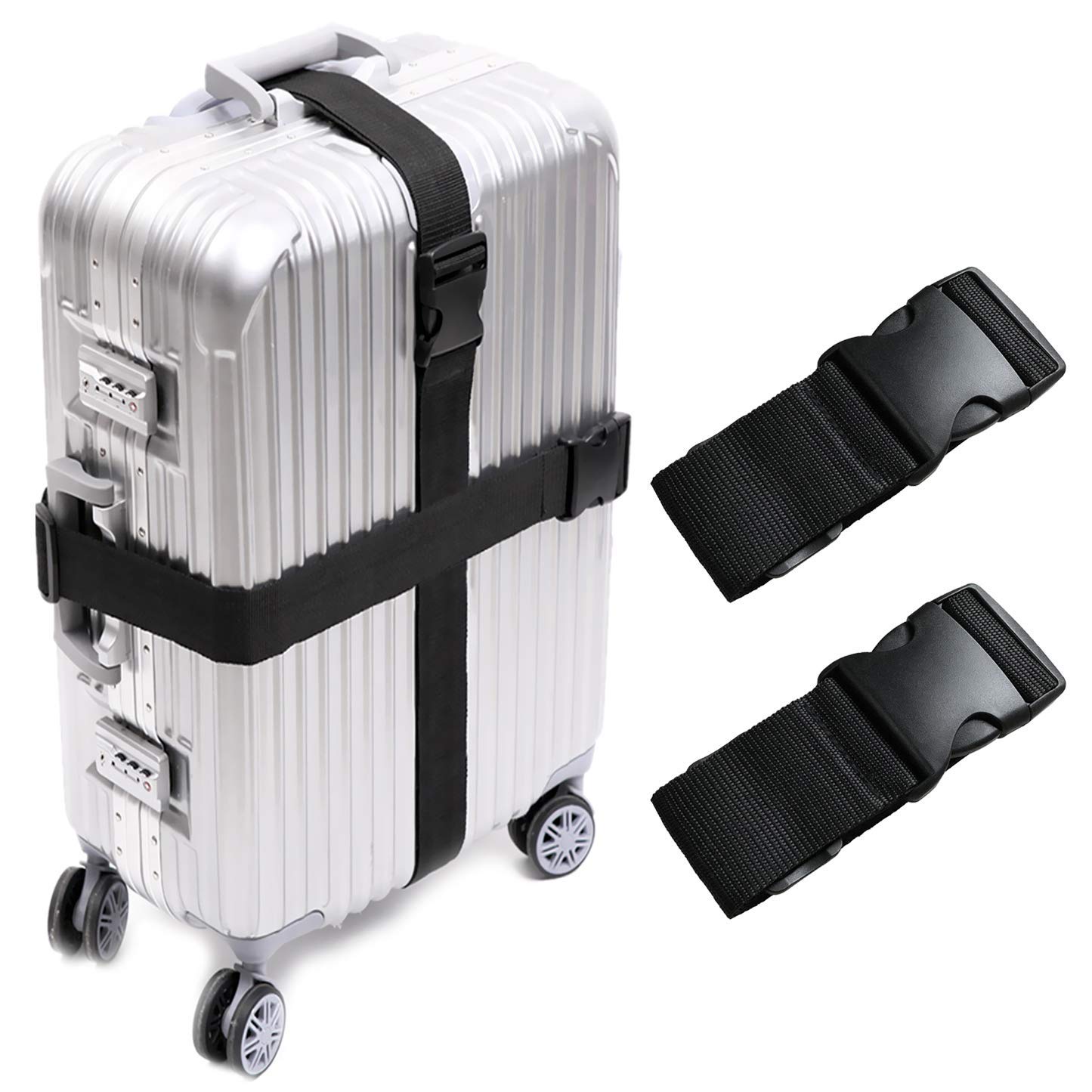 2-Pack Multicolor Suitcase Belts - Adjustable Luggage Straps for Travel Bags (One Size, Black) - Secure & Organize Your Suitcase During Flights, Road Trips & Train Travel