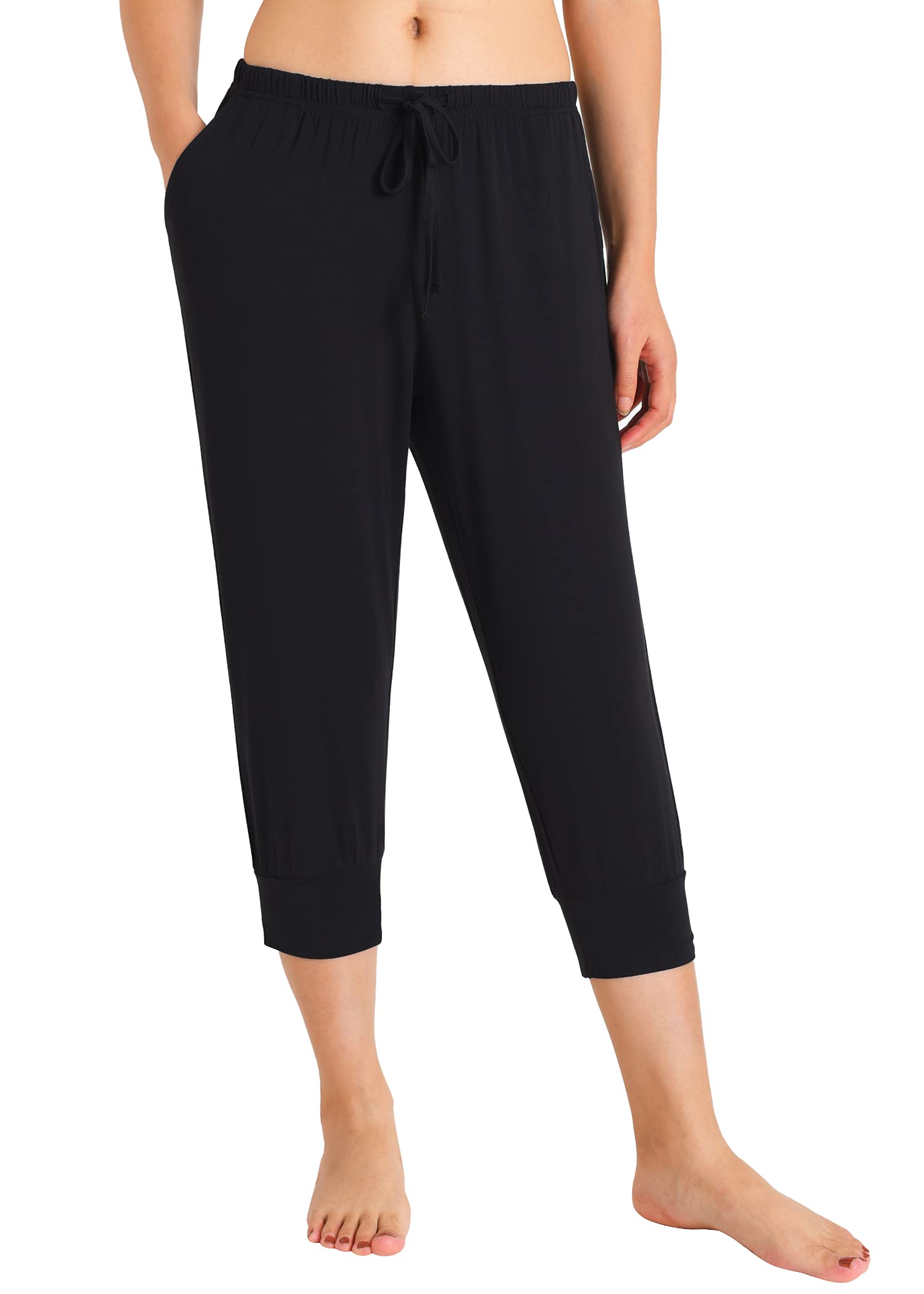 Women's Soft Bamboo Viscose Jogger Capri Pajama Lounge Pants - Comfortable Stretchy Sleepwear & Loungewear for Relaxing at Home or Yoga