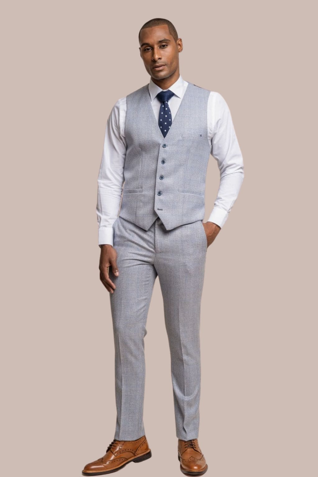 Cavani Caridi Men's Sky Slim Fit Textured Check Waistcoat Vest | Formal & Casual Wear for Weddings, Office & Special Occasions
