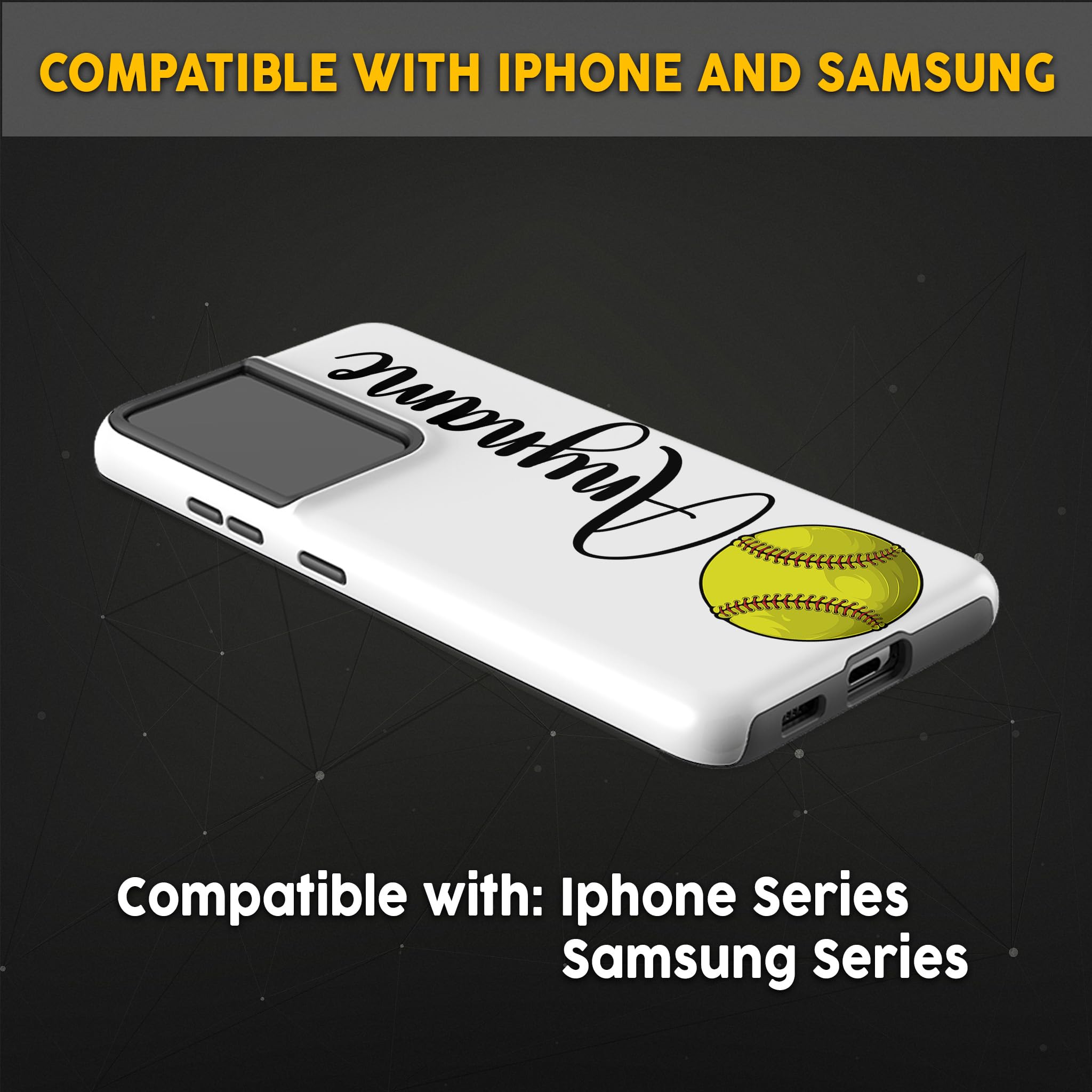 Custom Softball Phone Case with Personalized Name & Number - Durable Clear Protective Cover Compatible with iPhone 15/14/13/12/11/X/XR/XS/Pro Max/Ultra - Perfect for Baseball Games, Sports Fans & Team Spirit (Softball V1)