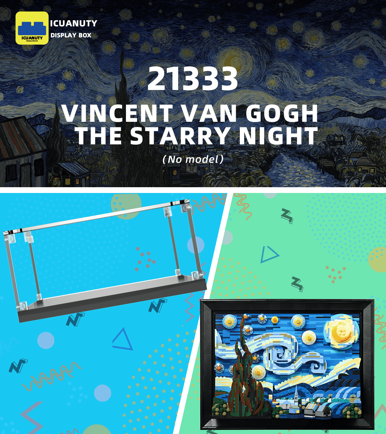 ICUANUTY Lego Display Case for van Gogh The Starry Night 21333 - Perfect for Showcasing & Protecting Your Lego Art Collection at Home or Office