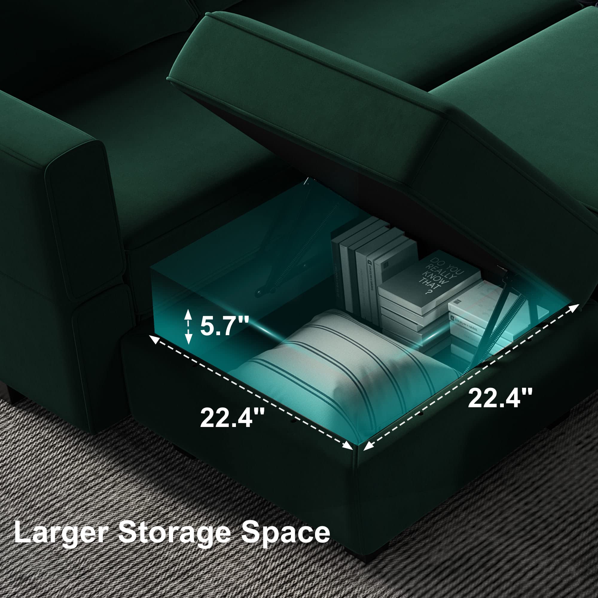 Belffin Modular Sectional Sofa with Reversible Double Chaises - Velvet L-Shaped Convertible Couch with Storage in Green | Perfect for Living Room, Family Room & Small Spaces