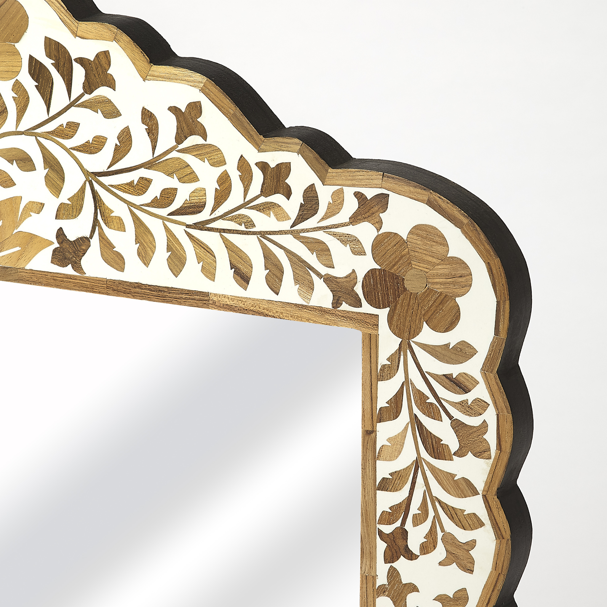 Exquisite Brown Bone Inlay Mosaic Floral Wall Mirror - Handcrafted Bohemian Home Decor for Living Room, Bedroom & Entryway