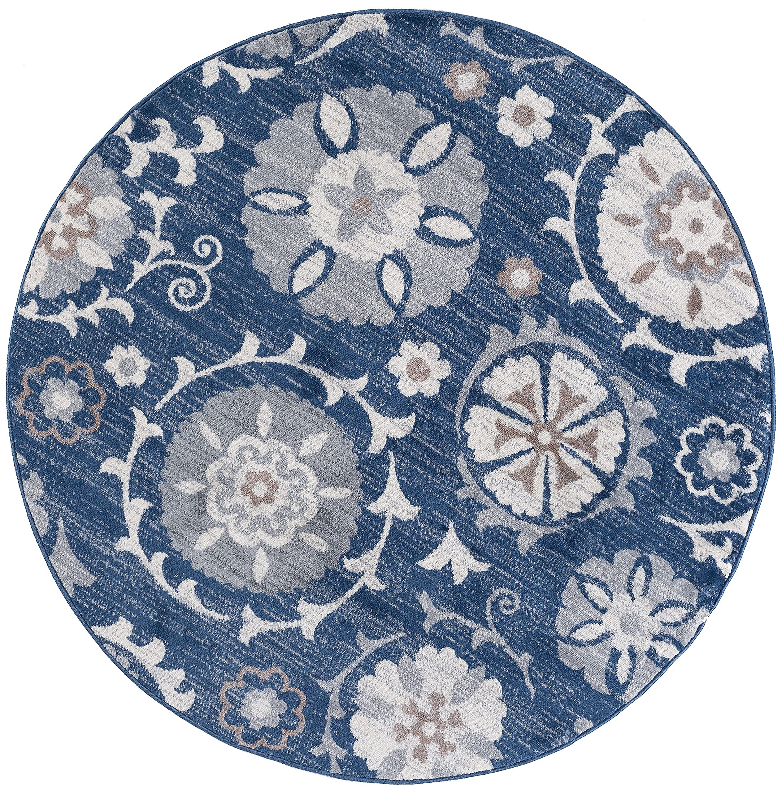 Navy Blue 8ft Round Modern Area Rug - Soft Indoor Carpet for Living Room, Dining Room, Bedroom, Kitchen & Entryway - Contemporary Home Decor - Perfect for Cozy Spaces & Modern Interiors