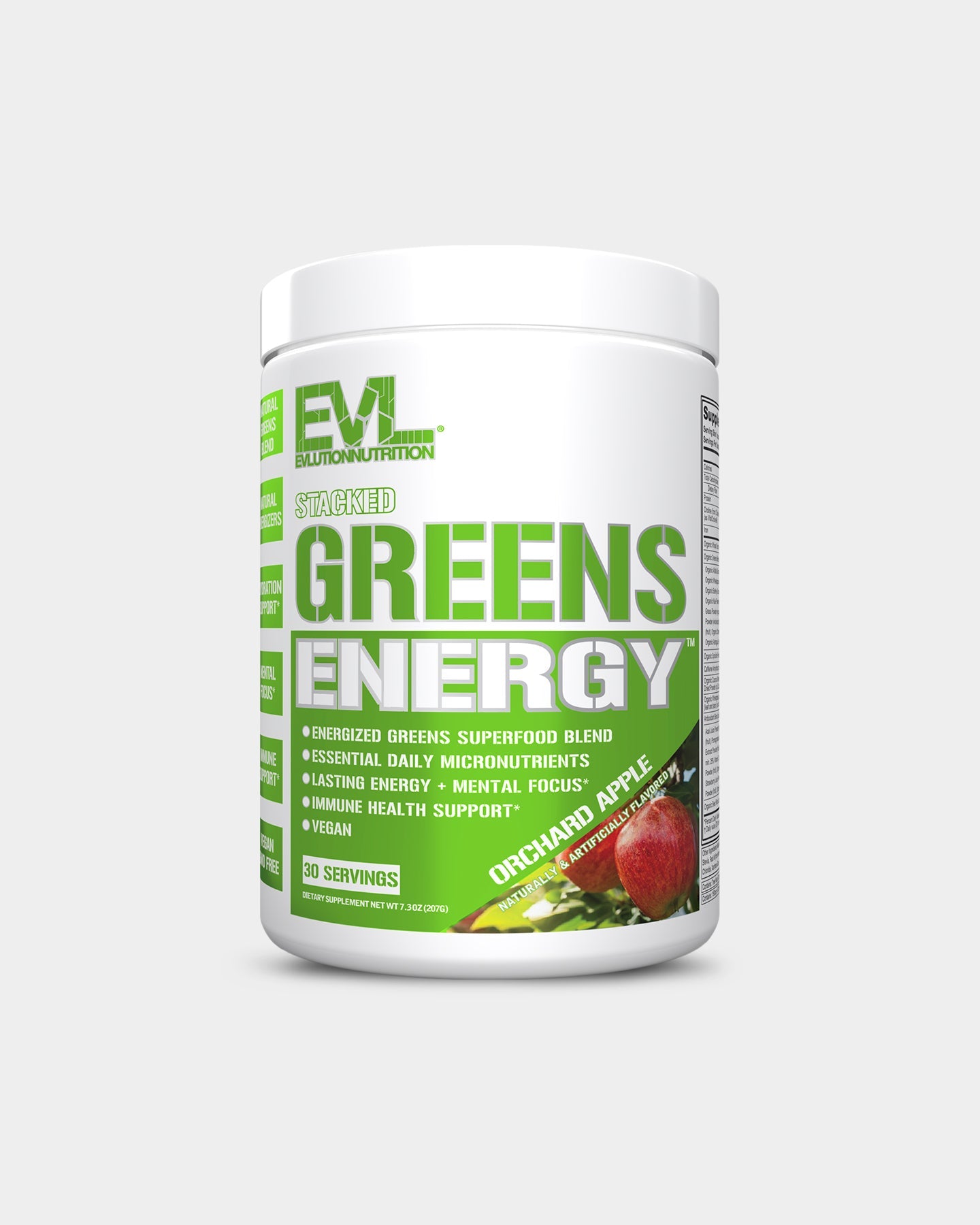 EVLUTION NUTRITION Stacked Greens Energy Powder - Superfood Greens Supplement with Spirulina, Chlorella & Wheatgrass for Natural Energy Boost - Perfect for Workouts, Detox & Daily Wellness