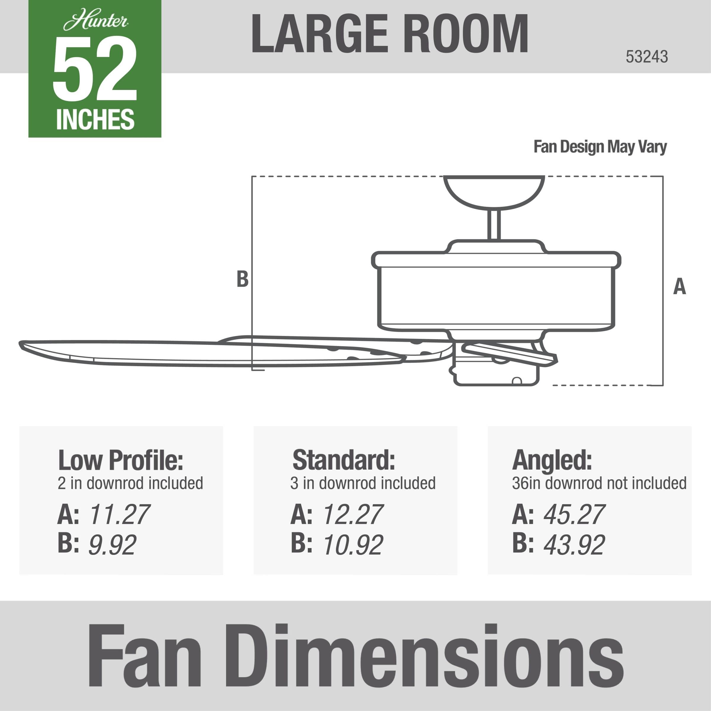 Hunter Fan Company 53243 Builder Elite 52 Inch Indoor Ceiling Fan with Pull Chain Control, Matte Black - Perfect for Living Room, Bedroom, and Home Office Cooling