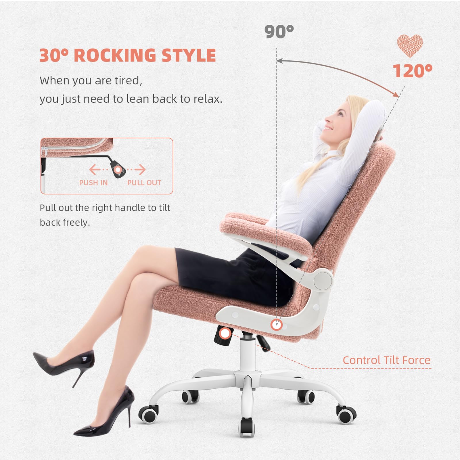 Ergonomic Home Office Chair with Flip-Up Arms & Lumbar Support - Pink Faux Fur Executive Desk Chair for Comfortable Computer Work | Perfect for Remote Work, Gaming & Study Sessions