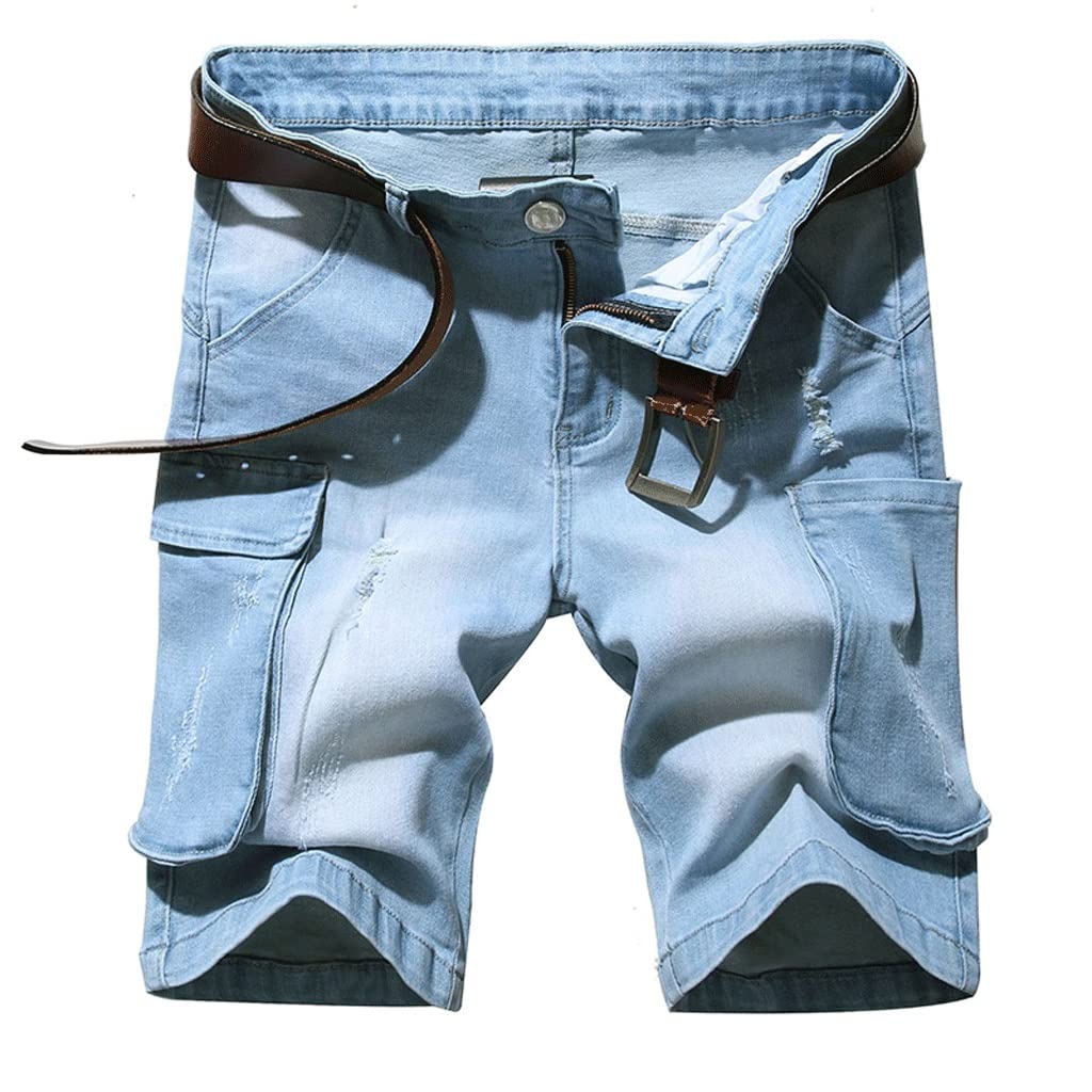 SLATIOM Men's Light Blue Denim Shorts - Loose Fit Straight Leg Summer Shorts with Multiple Pockets | Comfortable Casual Wear for Outdoor Activities, Beach, Travel & Daily Use (Color: A, Size: 28)