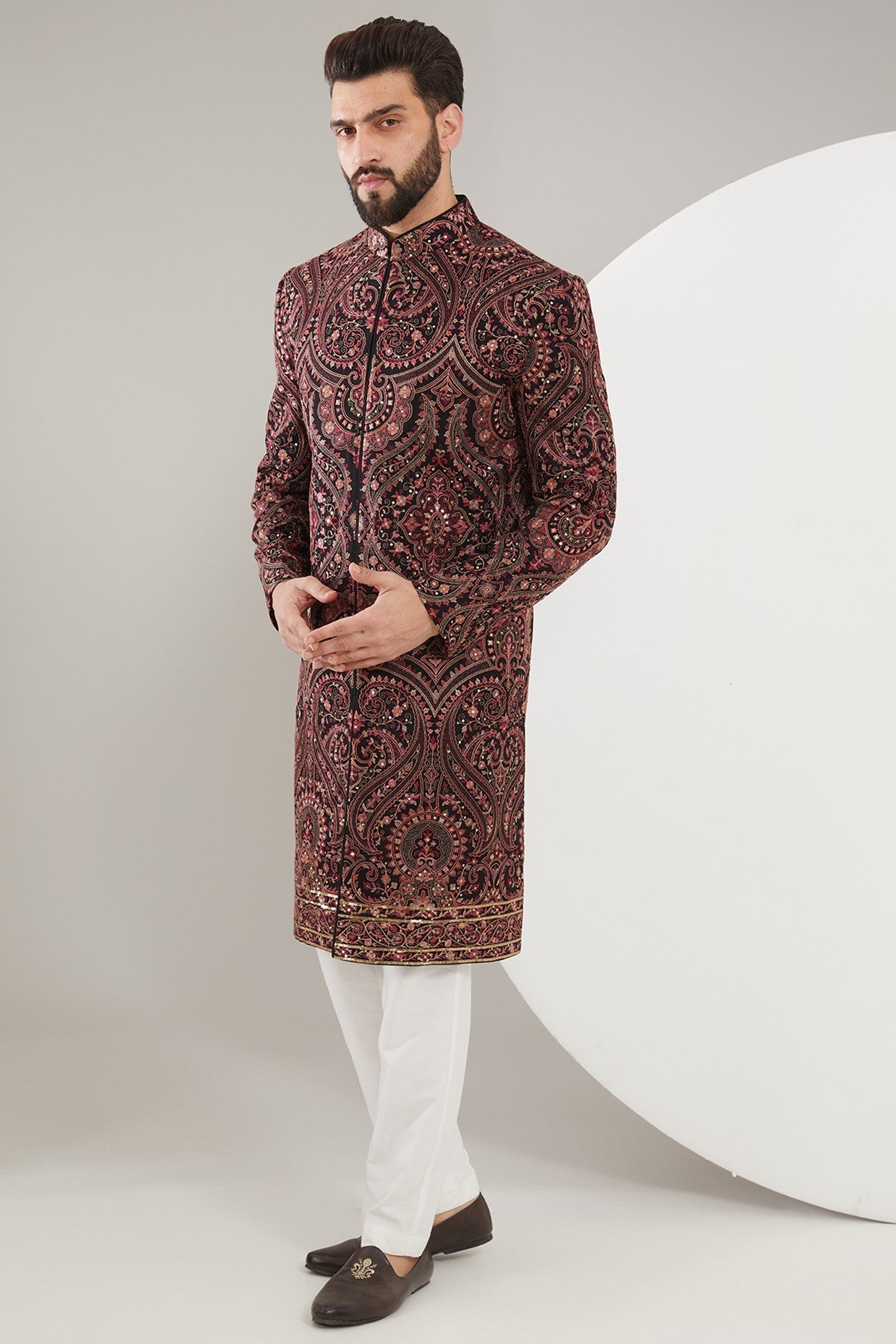 Exquisite Kashmiri Thread Work Sherwani for Men - Traditional Embroidered Wedding Attire - Perfect for Indian Weddings, Festivals & Special Occasions