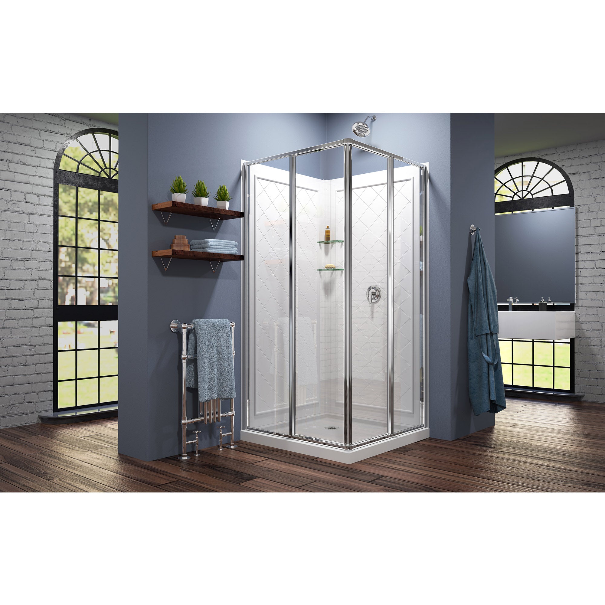 DreamLine Cornerview 36x36x76.75 Inch Framed Sliding Shower Enclosure with Acrylic Backwall Kit - Perfect for Small Bathroom Spaces & Modern Home Renovations