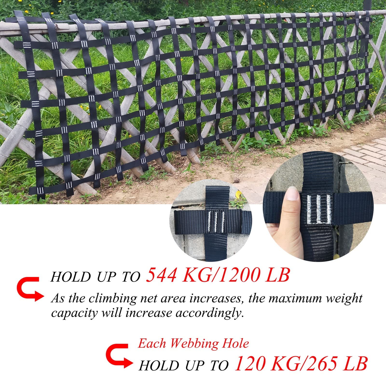 Kids Cargo Net Climbing Rope Ladder - Durable Polyester Webbing for Jungle Gym, Ninja Course & Treehouse Accessories - Indoor Playground & Outdoor Backyard Swing Set Equipment (Black) - Perfect for Backyard Adventures, Playground Fun and Ninja Warrior Training