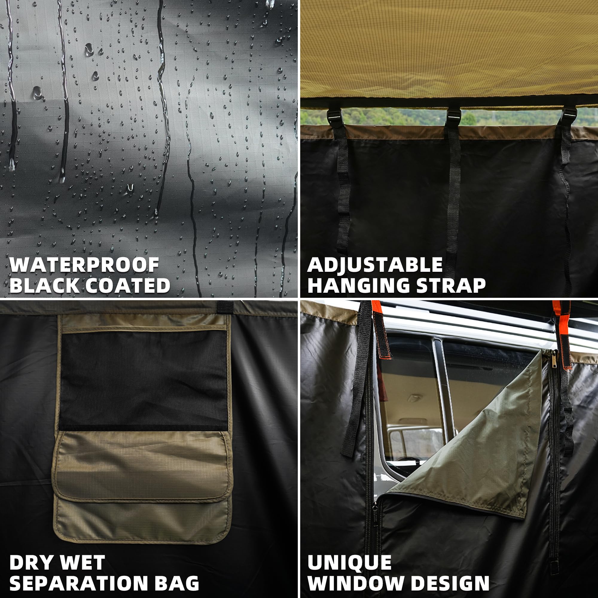 Portable Vehicle Side Shower Tent with Roof - 3.3ft x 3.3ft Privacy Shelter for Camping, Outdoor Bathroom & Restroom | Perfect for RV, Van Life & Off-Grid Adventures