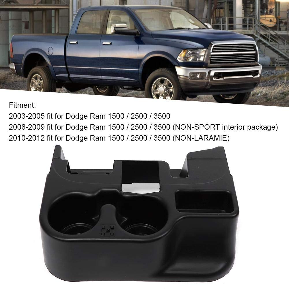 Black Center Console Tray Storage Box with Cup Holder - Fits Dodge Ram 1500 2500 3500 (2003-2012 Models) - Perfect for Organizing Car Accessories, Snacks & Drinks on Road Trips