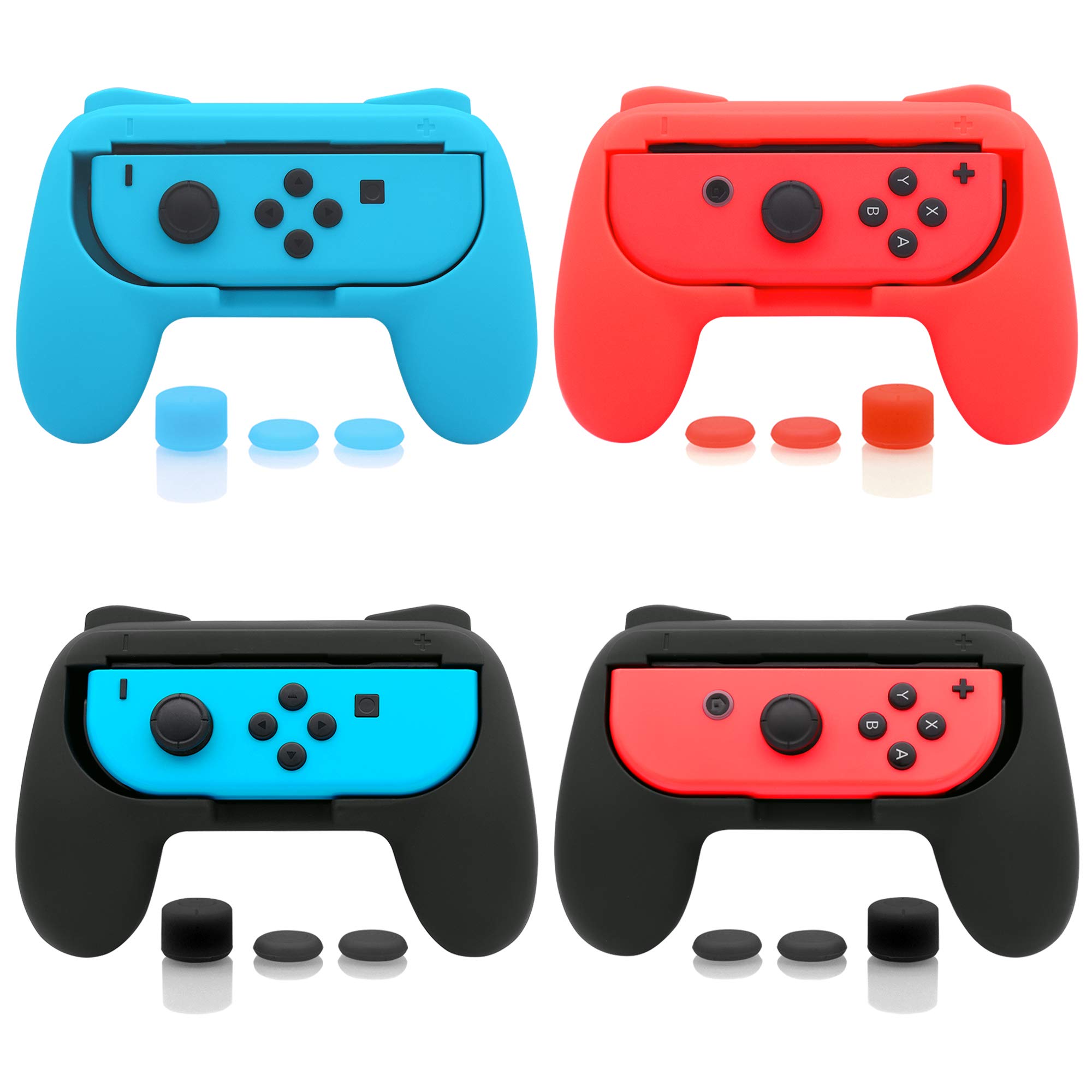 FASTSNAIL 4 Pack Joy Con Grip Kit for Nintendo Switch & OLED Model - Wear-Resistant Controller Grips with 12 Thumb Grips - Perfect for Gaming, Travel & Long Play Sessions