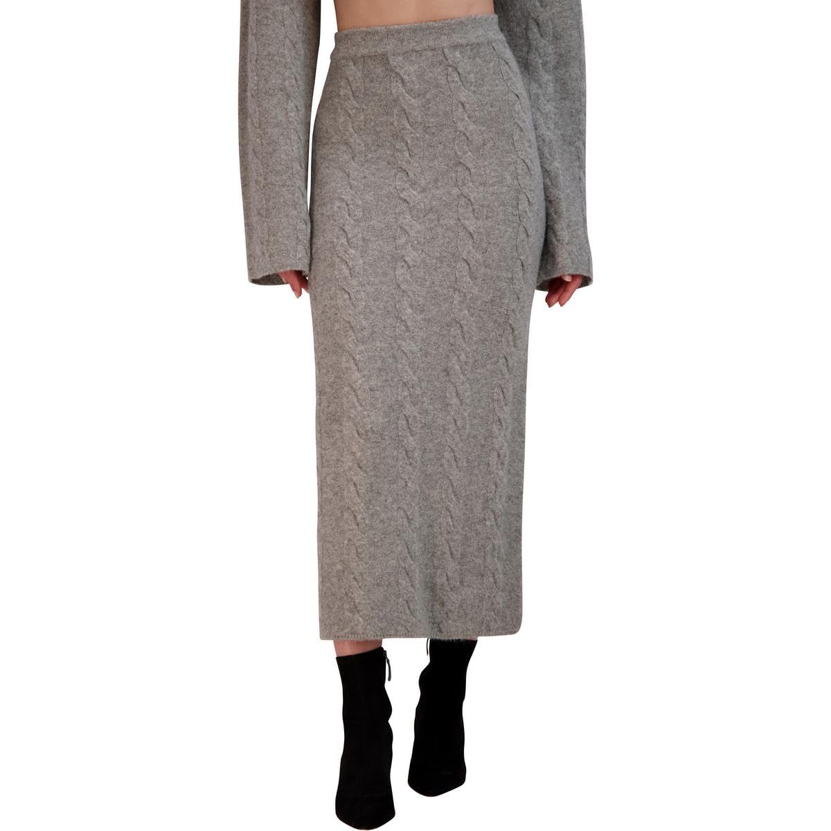 BCBGMAXAZRIA Women's Cable Knit Midi Pencil Skirt - Stretchy Pull-On Design for Office, Party & Winter Outfits