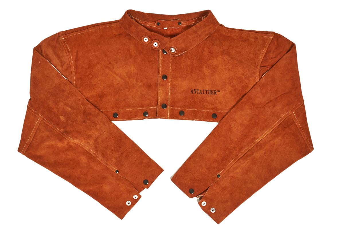 ANTAITHER Split Cowhide Leather Welding Cape Sleeve - Heat & Flame Resistant Protective Gear for Welders, Blacksmiths & Metalworkers - Heavy Duty Leather Apron for Forging, Grinding & Metal Fabrication Work