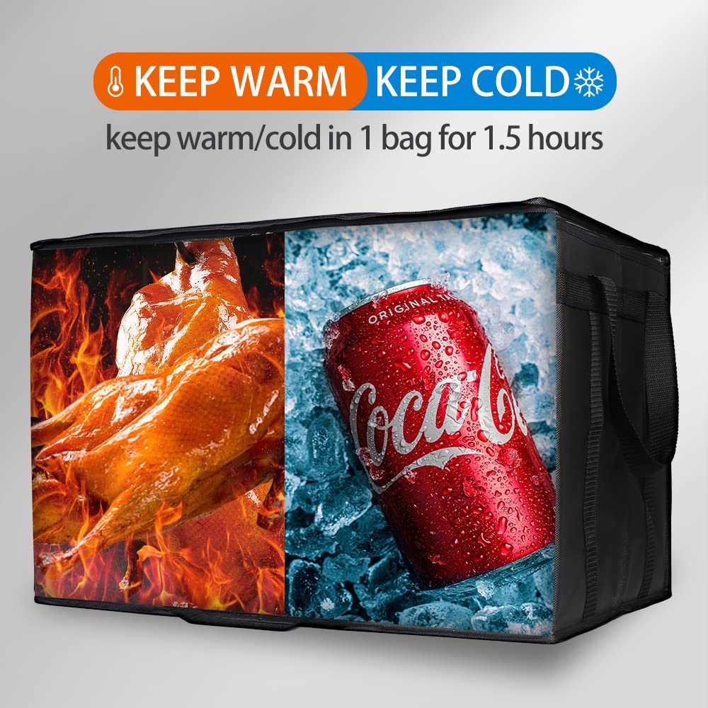Bodaon 3-Pack Large Insulated Food Delivery Bag - Keeps Meals Hot or Cold - XXXL Black Thermal Tote for Catering, Groceries & Pizza - Perfect for Restaurants, Food Delivery & Picnics