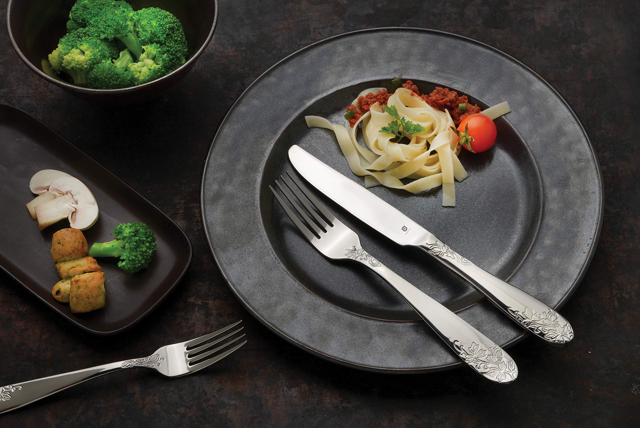 Premium 18/10 Stainless Steel Flatware Set - 40-Piece Elegant Silverware for Formal Dining & Entertaining - Dishwasher Safe Cutlery with Floral Design - Perfect for Weddings, Dinner Parties & Holiday Gatherings