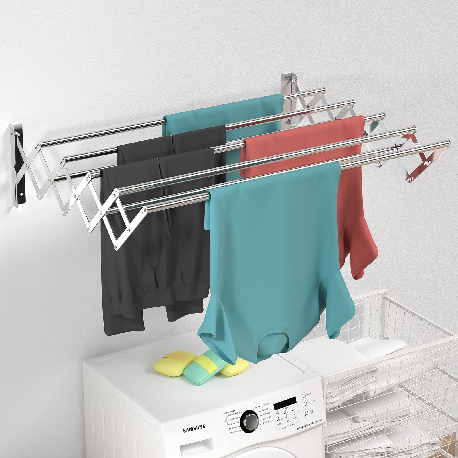 Stainless Steel Wall Mounted Foldable Clothes Drying Rack - 31 Inch Heavy Duty Laundry Drying Rod with 120 lbs Capacity for Indoor & Outdoor Use - Perfect for Small Spaces, Apartments, Bathrooms & Balconies