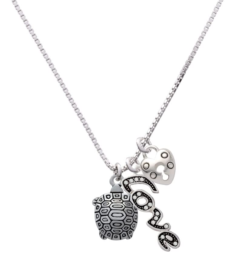 Silver Tortoise Love Lock Charm Necklace - 18