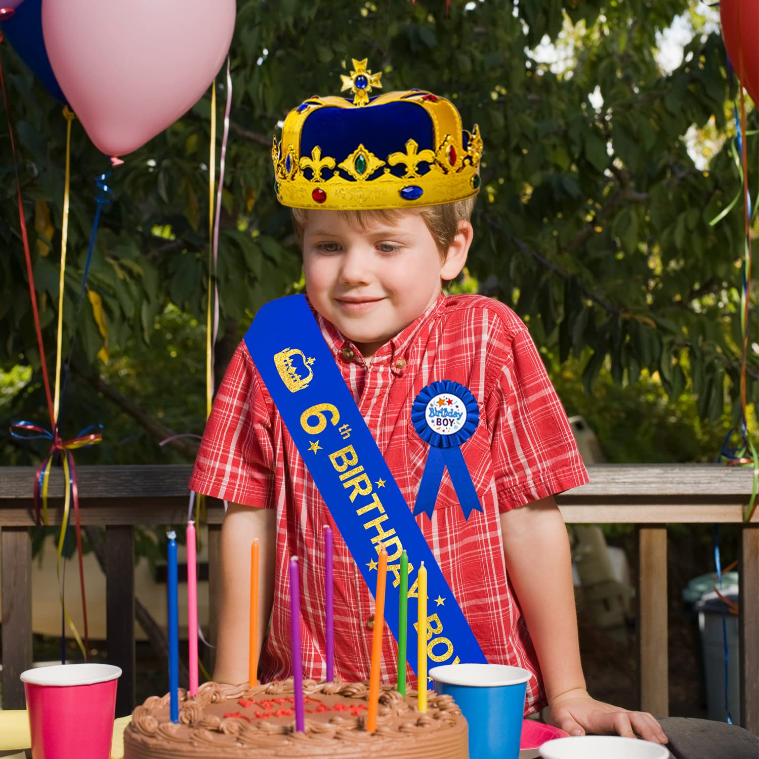 6th Birthday Party Set for Boys - King Crown, Birthday Hat, Sash & Decorations | HnoonZ Premium 6-Year-Old Boy Birthday Supplies | Perfect for Birthday Celebrations, Photo Props & Themed Parties