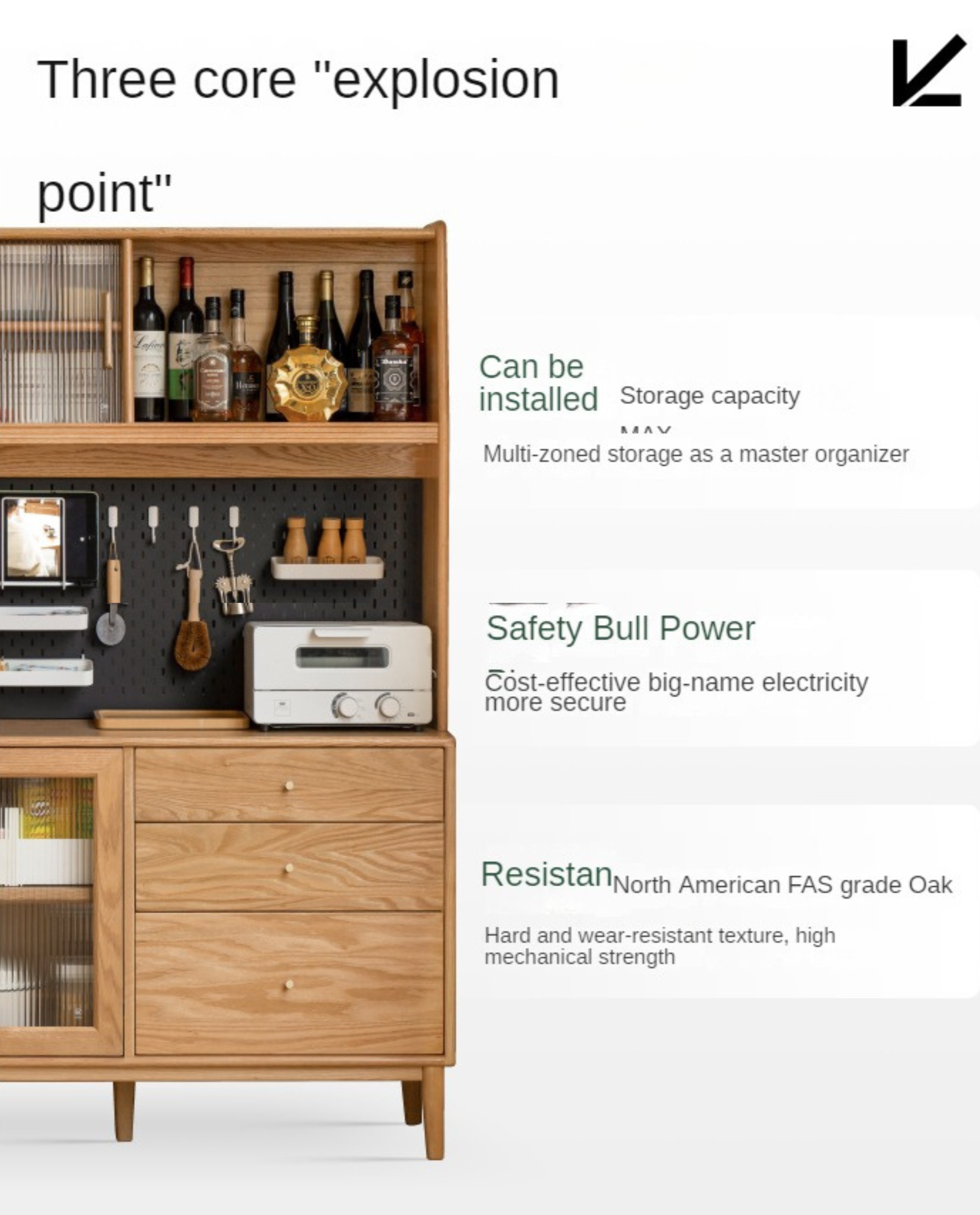 Solid Oak Wood Nordic Style Sideboard Cabinet - Modern Storage for Dining Room, Living Room & Entryway