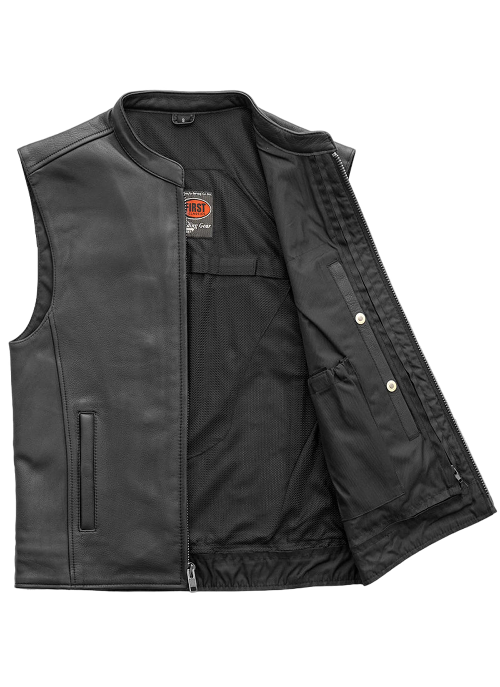First Mfg Co Men's Black Leather Motorcycle Vest - Biker Jacket for Harley, Cruiser & Riding Club - Perfect for Motorcycle Rides, Events & Casual Wear