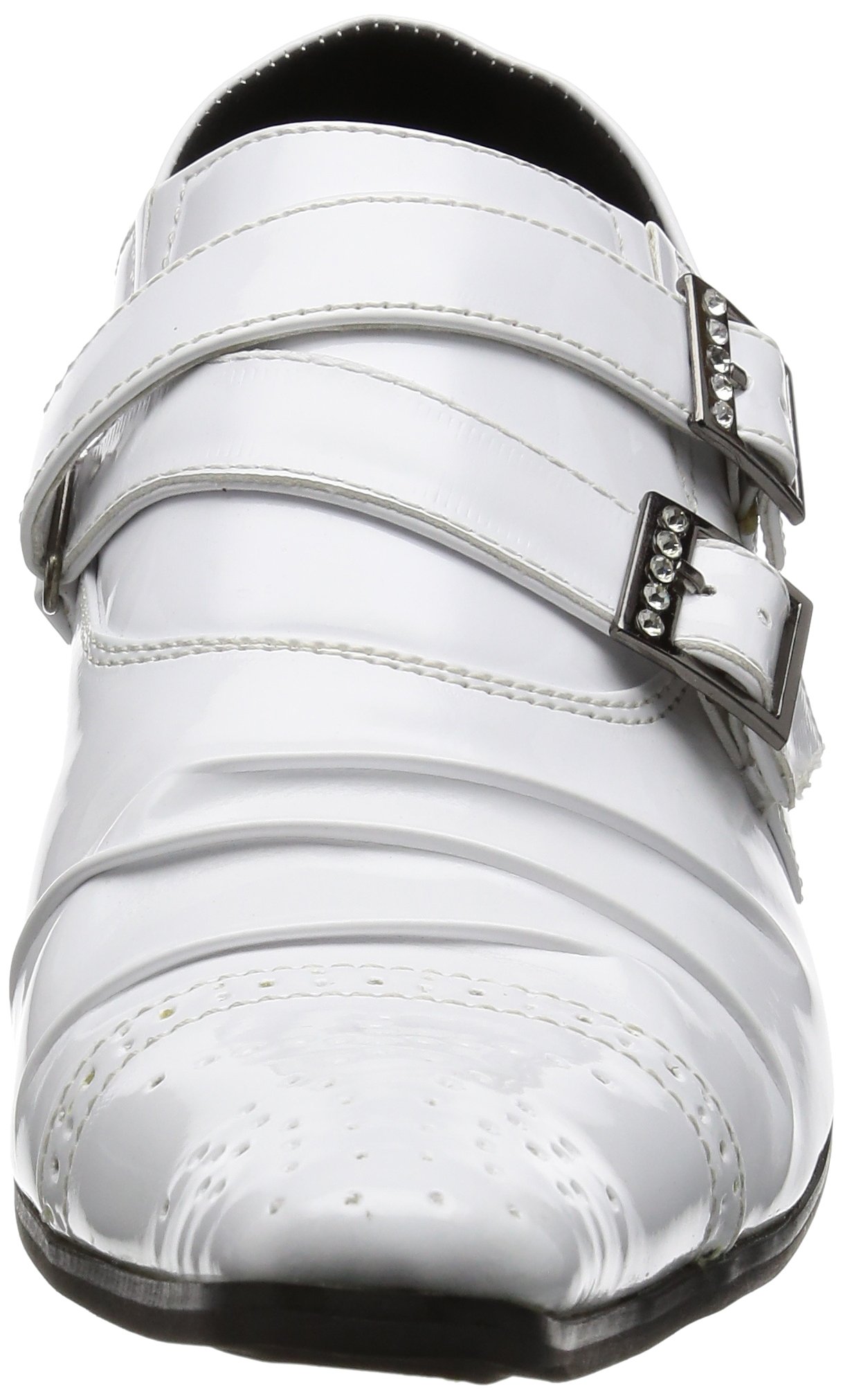 Men's White Enamel Dress Shoes with Double Strap & 6.3cm Heel - Pointed Toe Medallion Design for Business Casual & Formal Occasions