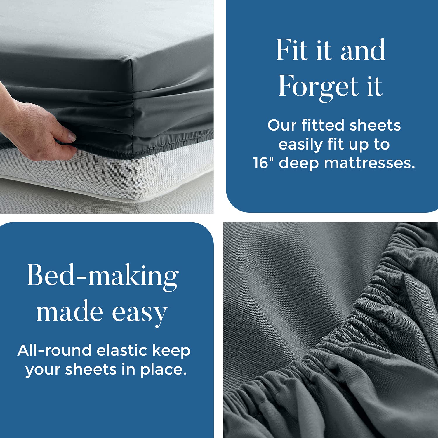 Luxury 100% Cotton Jersey Sheet Set - King Size 4-Piece Dark Grey | Ultra Soft T-Shirt Material | Deep Pocket All Season Bedding | Perfect for Cozy Sleep, Guest Rooms & Modern Bedrooms