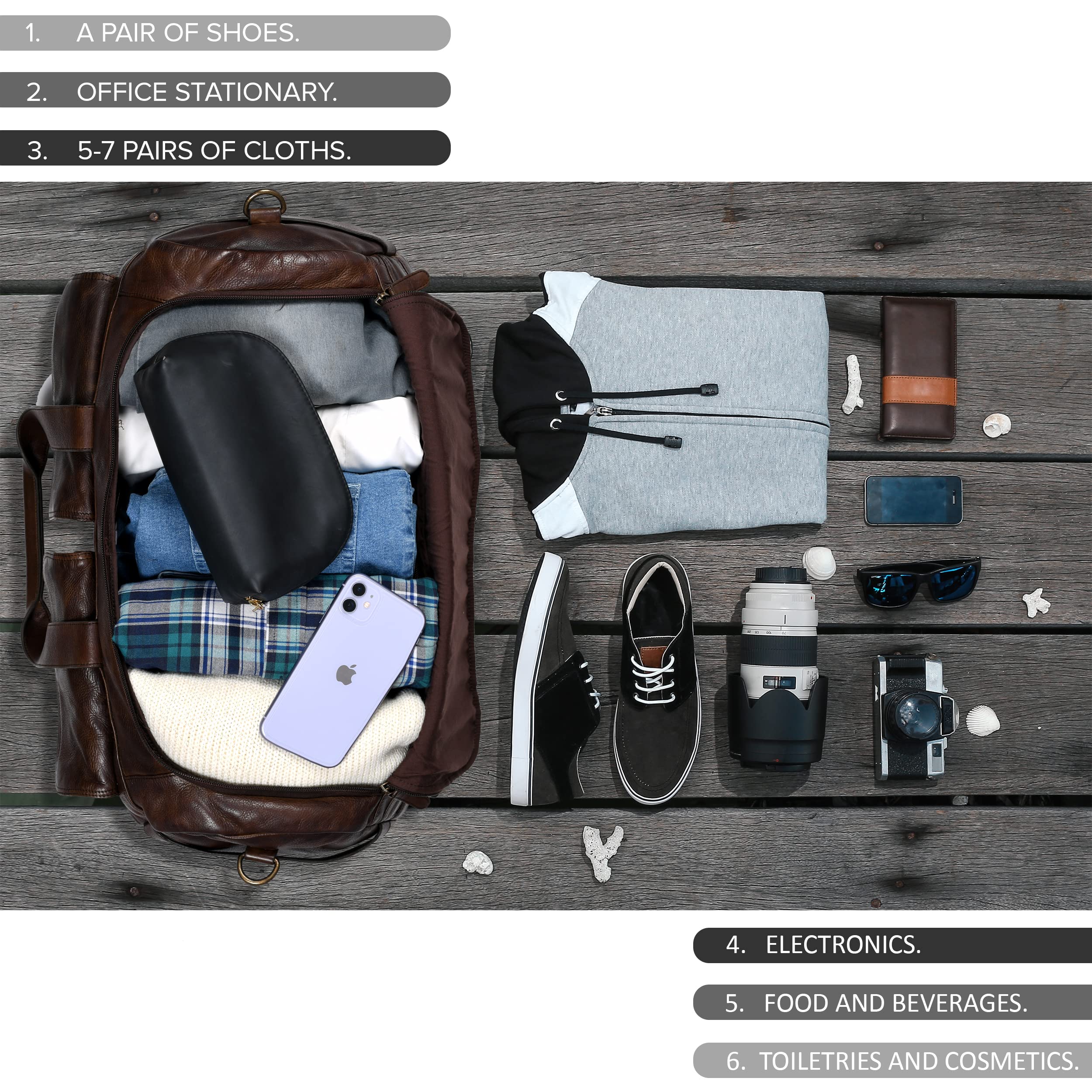 Genuine Leather Weekender Bag - Oversized Travel Duffel Carry-On for Men & Women | Perfect for Weekend Getaways, Business Trips & Gym (Brown Wash)