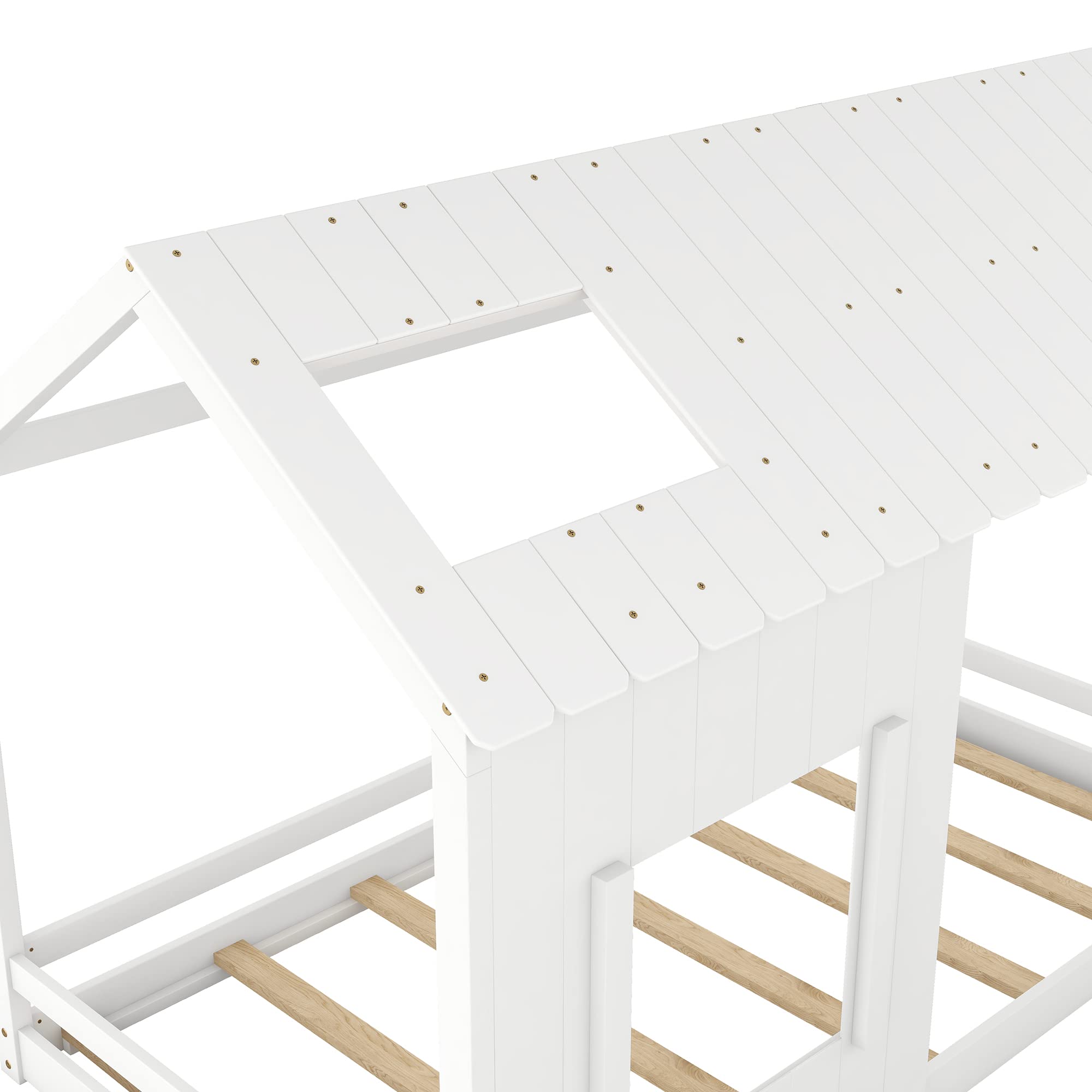 Montessori Twin Size Floor Bed with Roof & Window - Solid Wood Platform Bed Frame for Kids, Teens, Girls & Boys - White - Perfect for Playrooms, Bedrooms & Montessori Learning Spaces