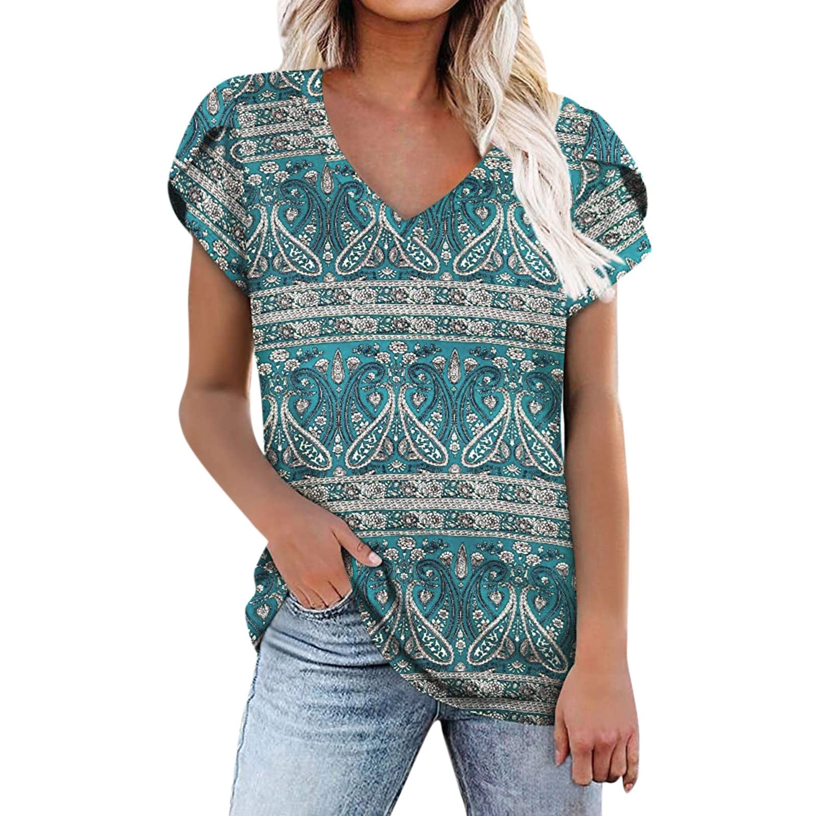 Women's Plus Size Casual Loose Blouse - O-Neck Printed Short Sleeve T-Shirt for Everyday Wear | Comfortable Summer Tops for Work & Weekend Outfits